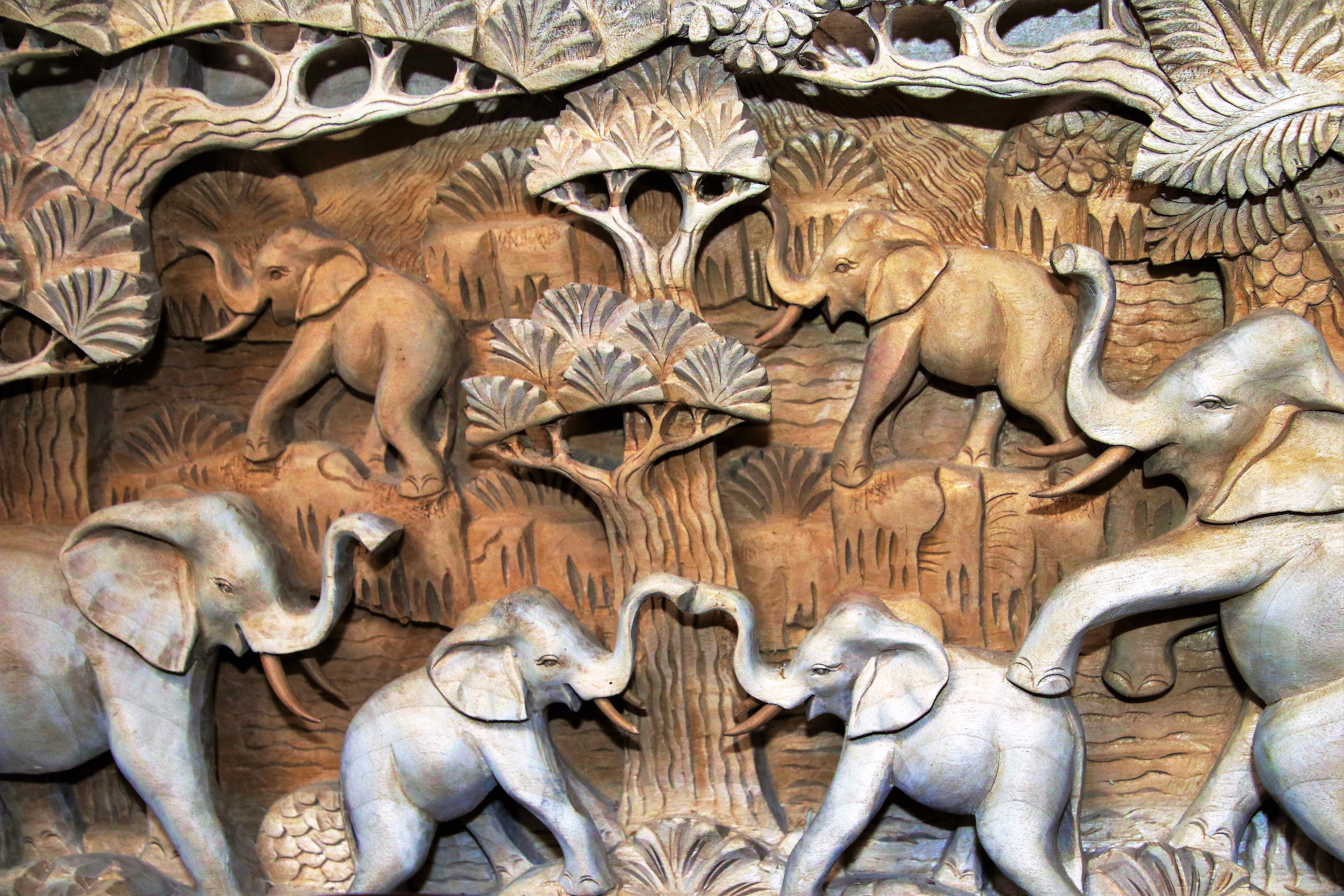 mural, symmetry, pattern, elephant, decorative, theme, human representation, craft, travel destinations, no one, art and craft, animals, wall - building feature, HD Wallpaper