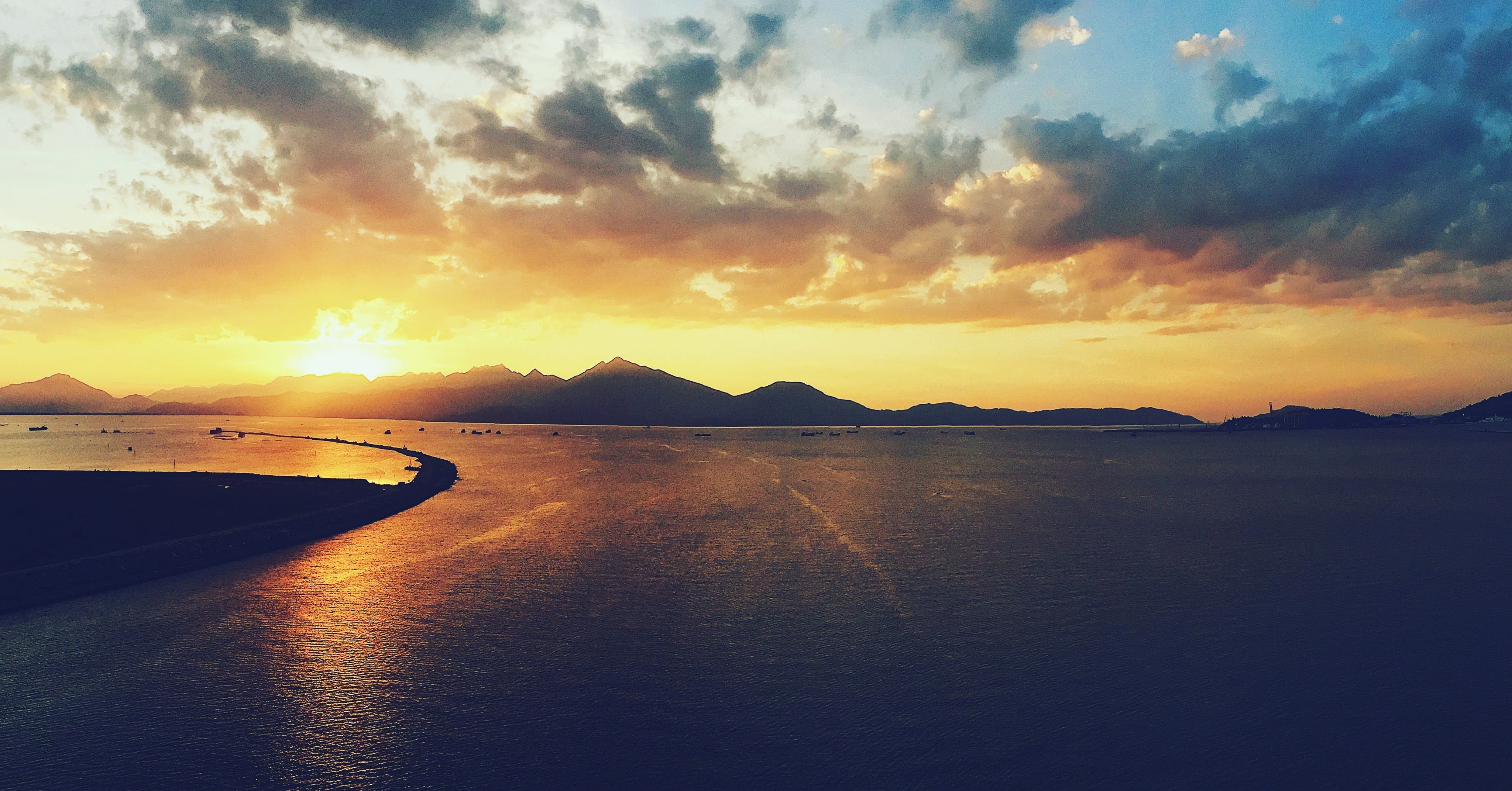 scenics - nature, 4K, hai van, travel destinations, natural, the beach, water, danang, vietnam, sun, sunset, mode of transportation, dramatic sky, sky, HD Wallpaper