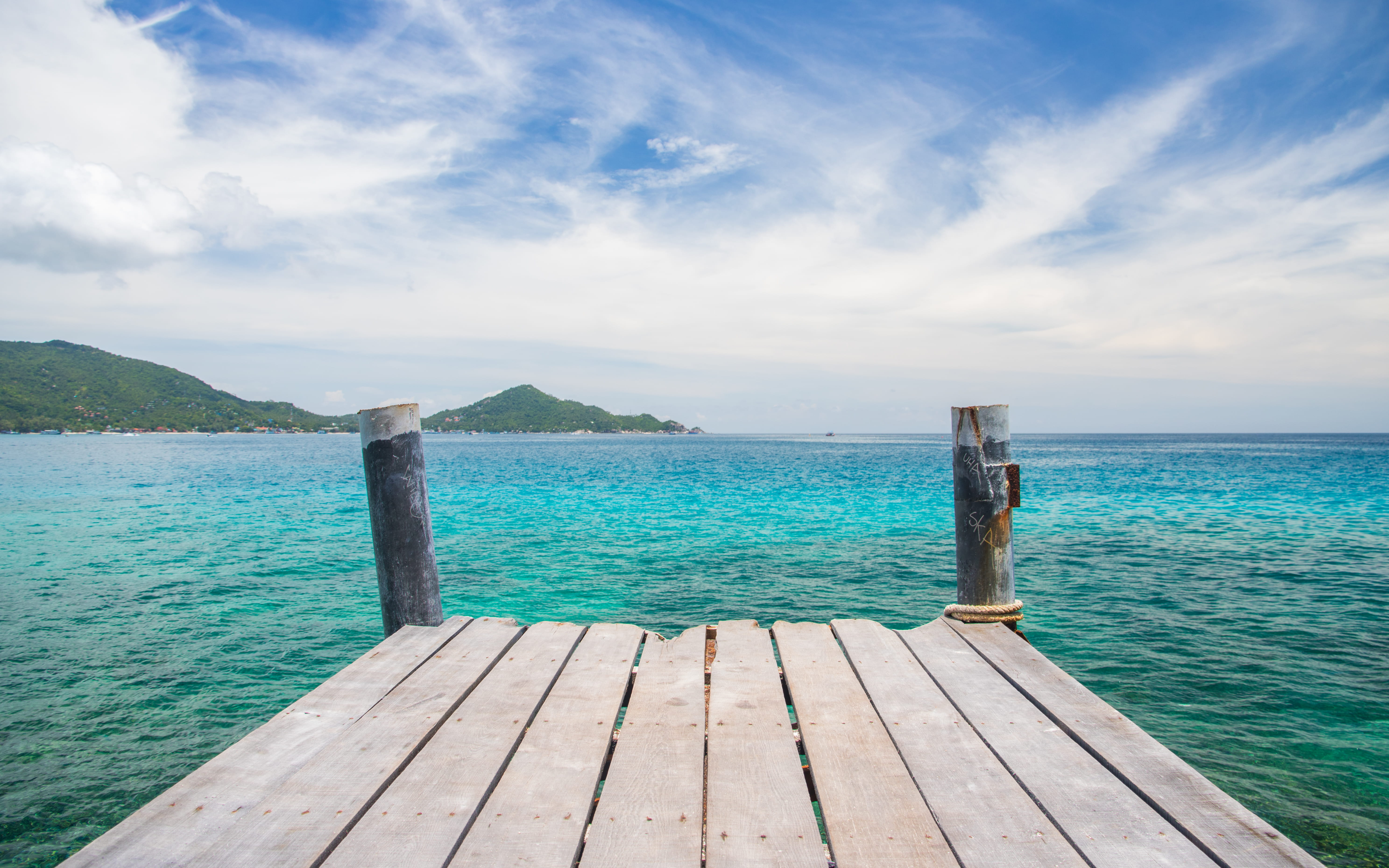 beauty in nature, sky, beach, clouds, outdoors, wood paneling, wood - material, turquoise colored, thailand, tranquility, no people, scenics - nature, water, HD Wallpaper