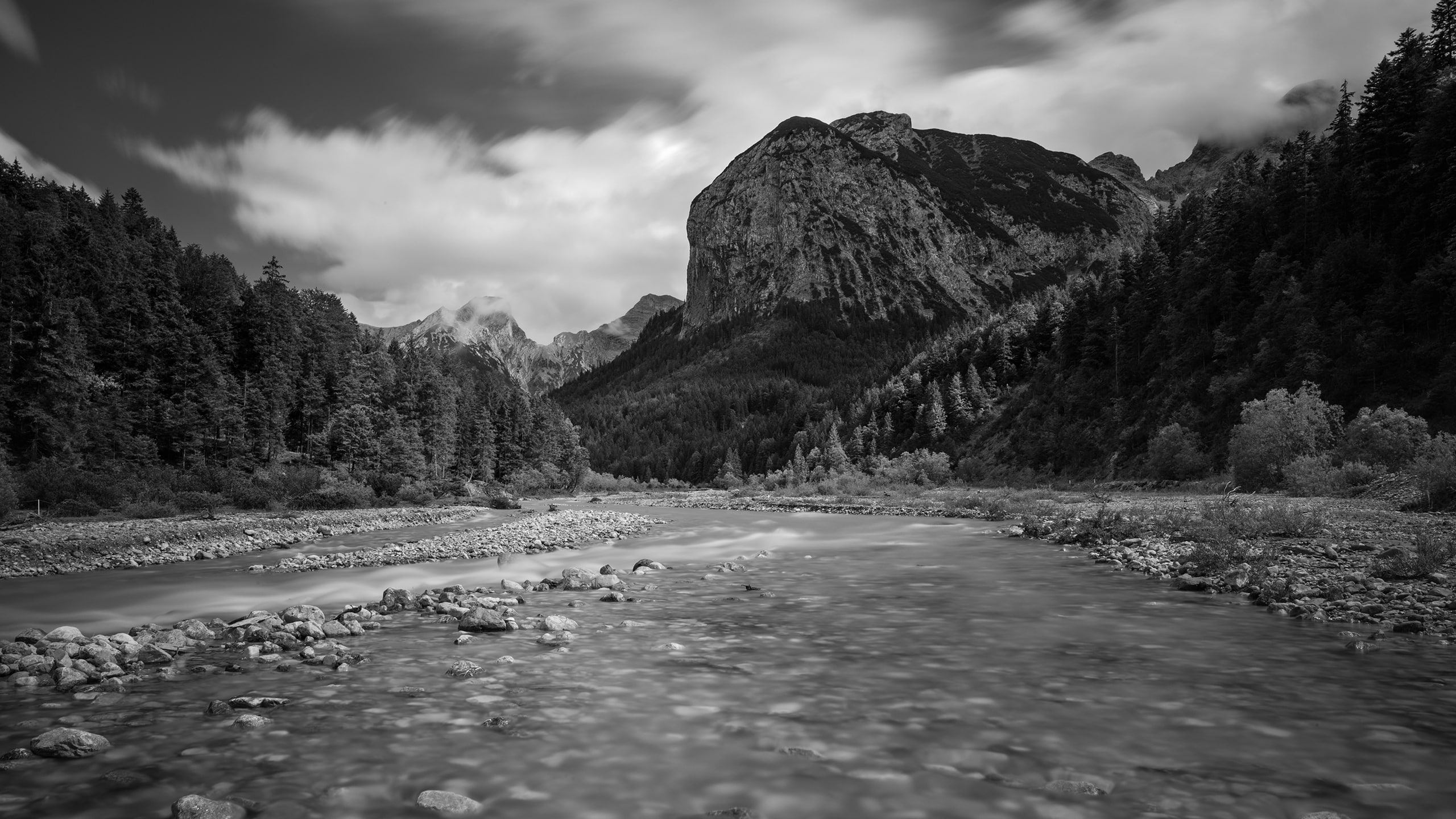 bw, river, hd, landscape, stones, nature, mountain, 2K, rocks, HD Wallpaper