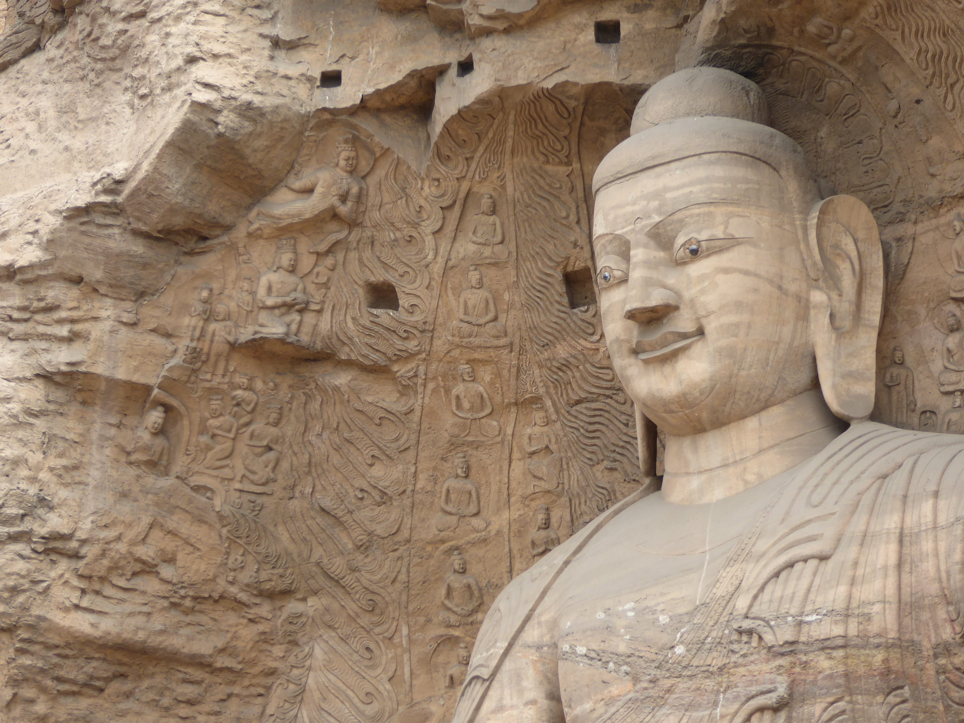 4K, creativity, tang dynasty, art and craft, building, carving - craft product, spirituality, cave temple, statue, no people, architecture, belief, carving, HD Wallpaper