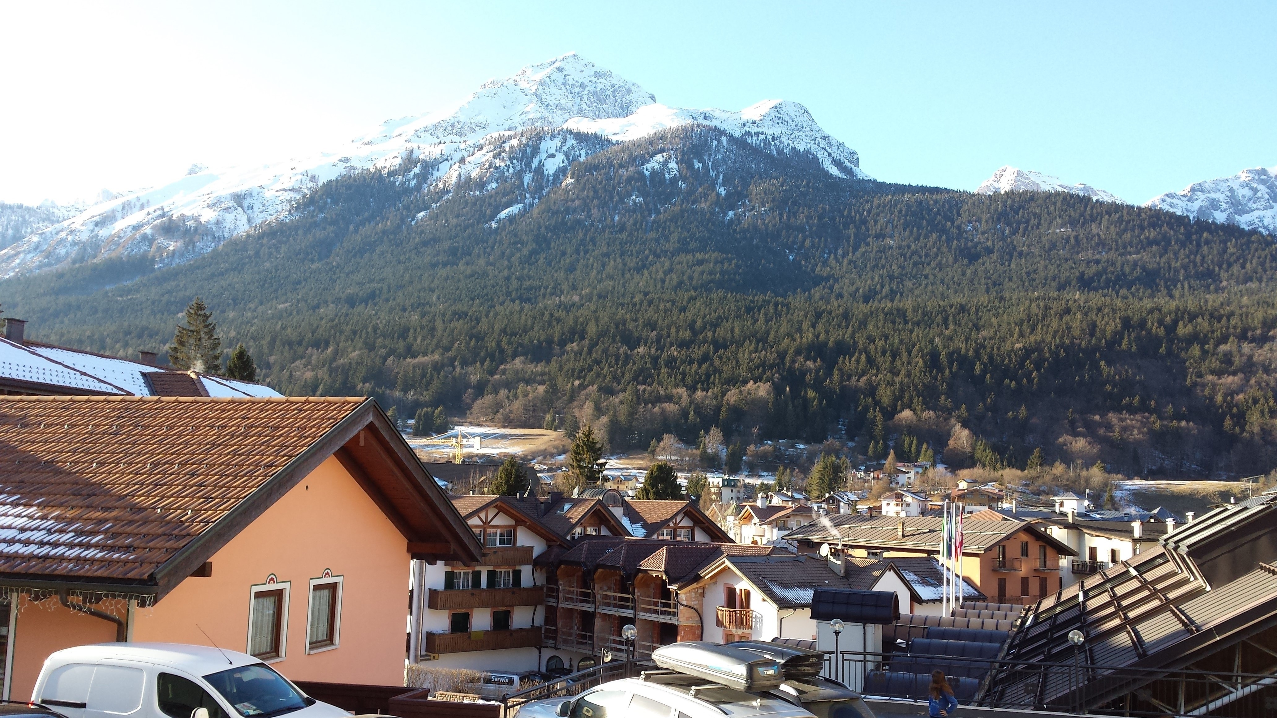 day, snow, mountain range, tree, the dolomites, cold temperature, building, building exterior, town, snowcapped mountain, europe, roof, house, mountains, HD Wallpaper