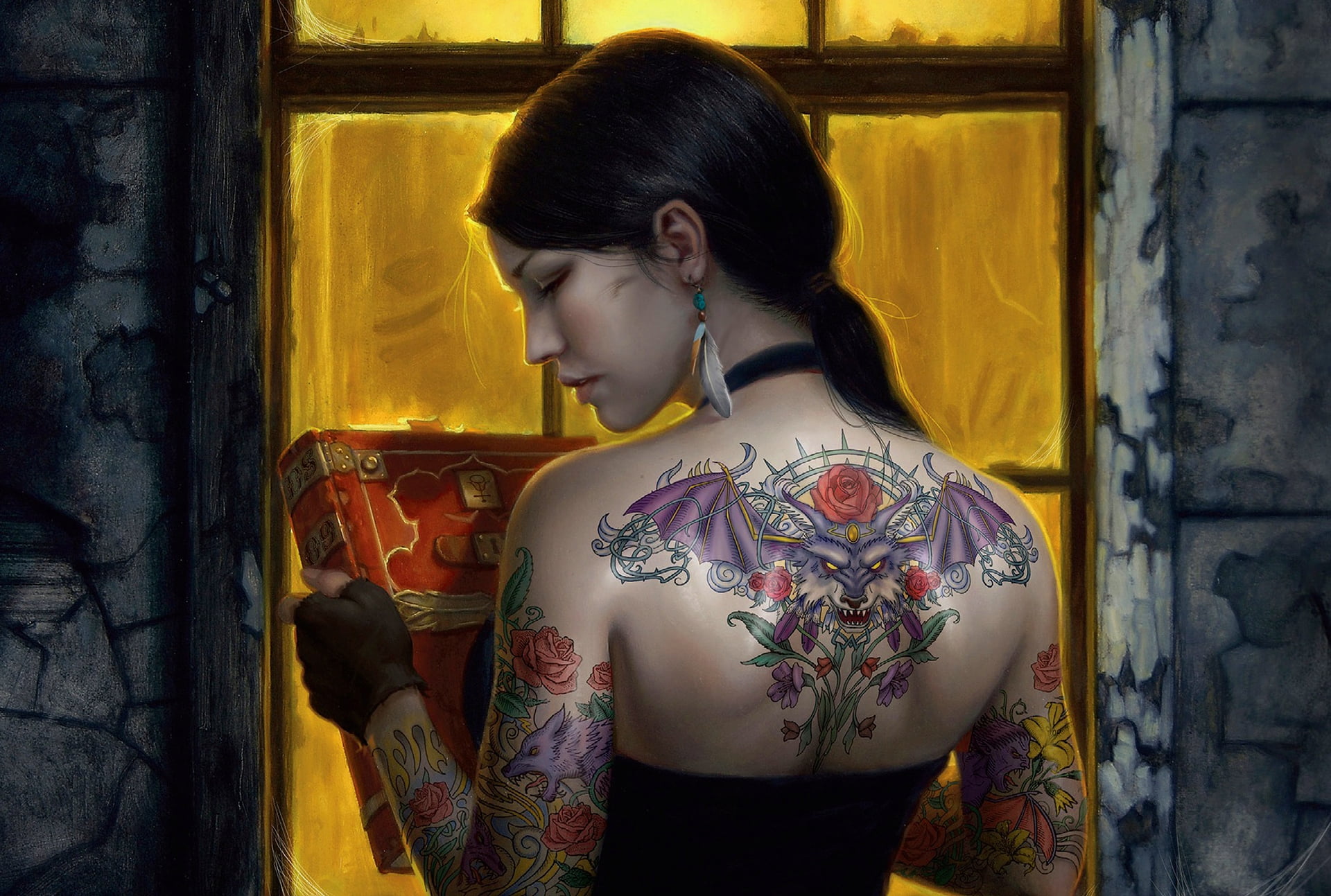 lifestyles, asian Ethnicity, beautiful, rear view, hair, tattoo, cultures, east Asian Culture, girl, art, hairstyle, one Person, book, looking, HD Wallpaper