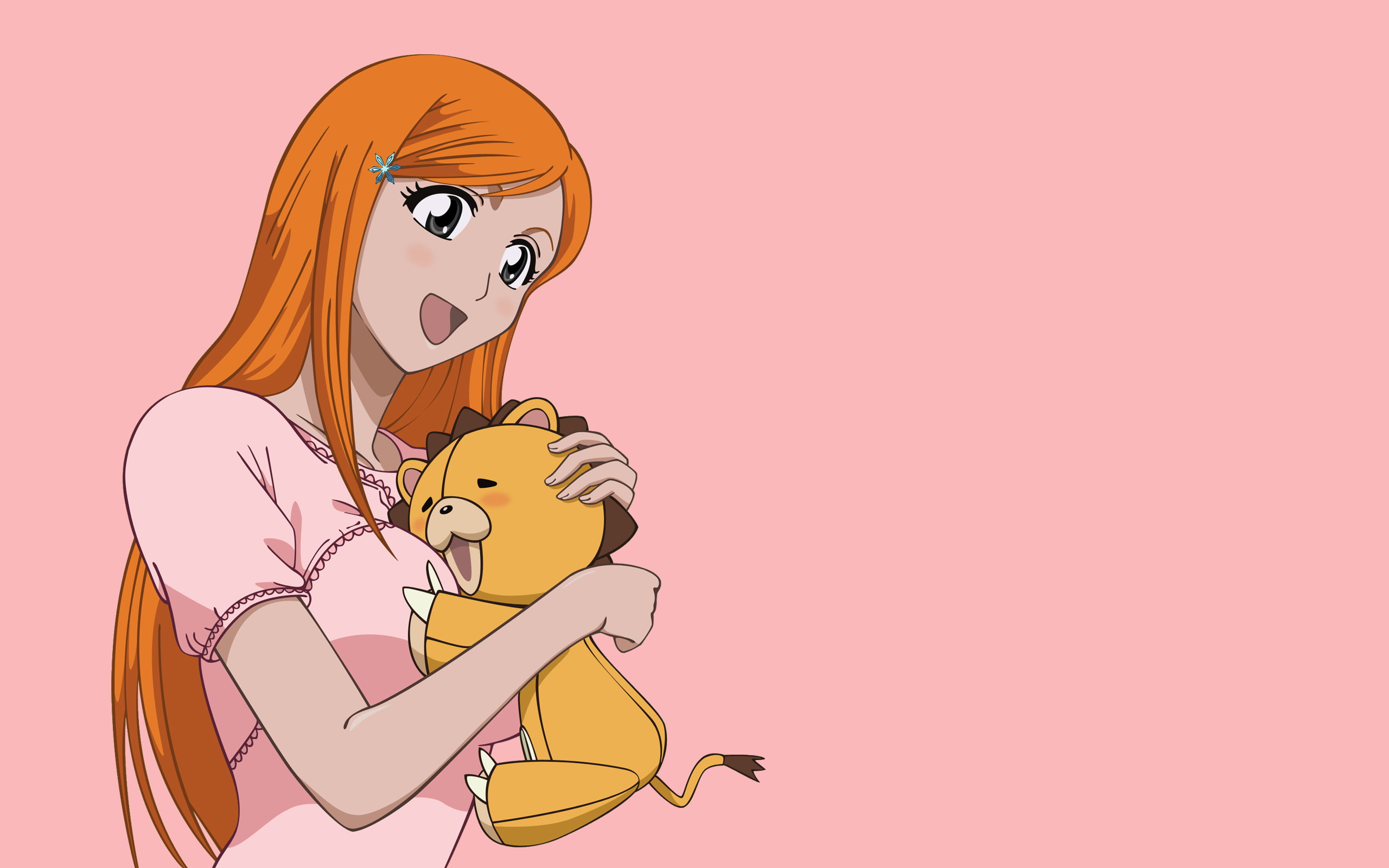 bleach, orihime, background, pink, inoue, 2K, kon, HD Wallpaper