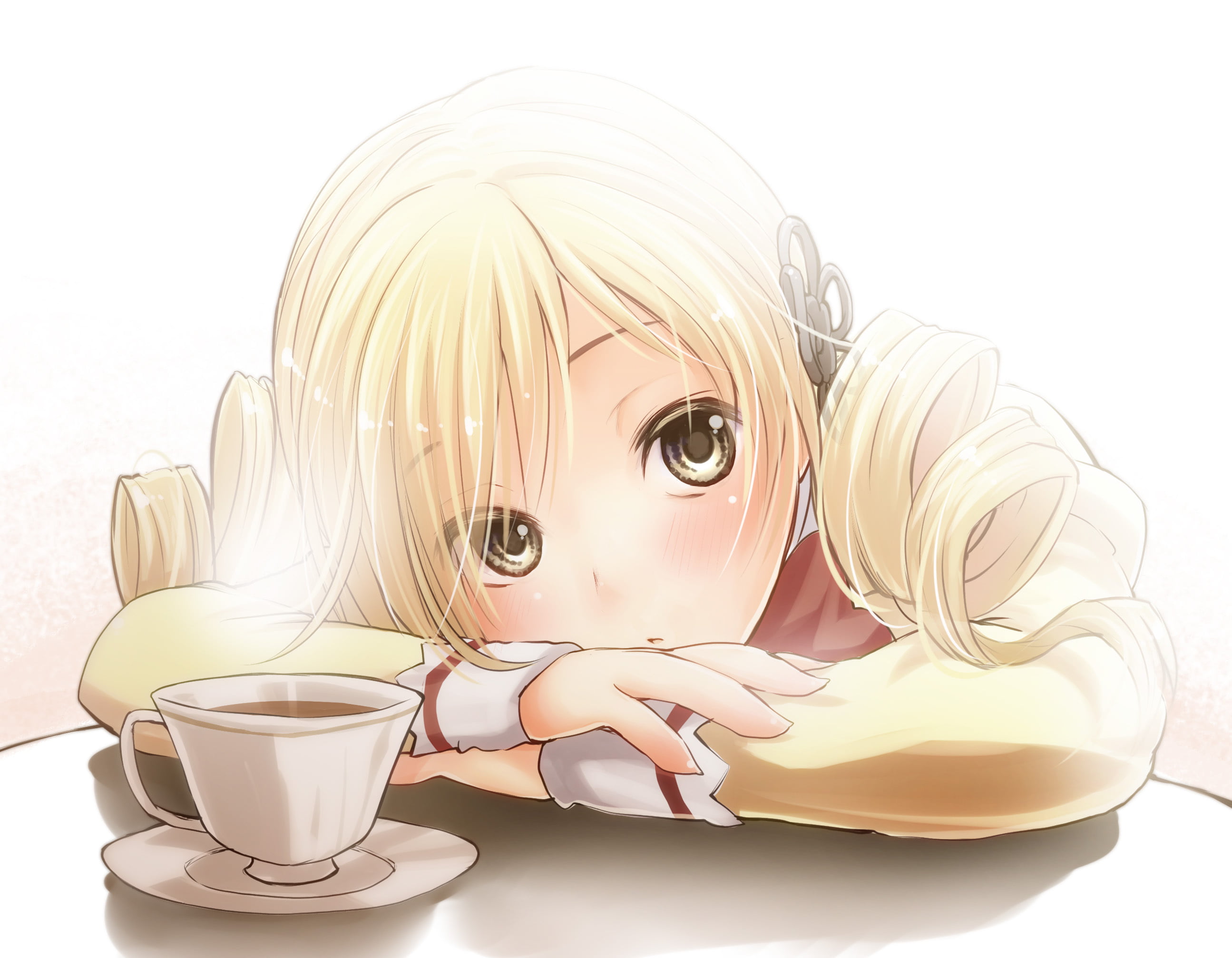 female, cute, portrait, illustration, mood, drinking, cup, sadness, computer Graphic, crockery, tea, still life, beautiful, coffee cup, vector, saucer, HD Wallpaper