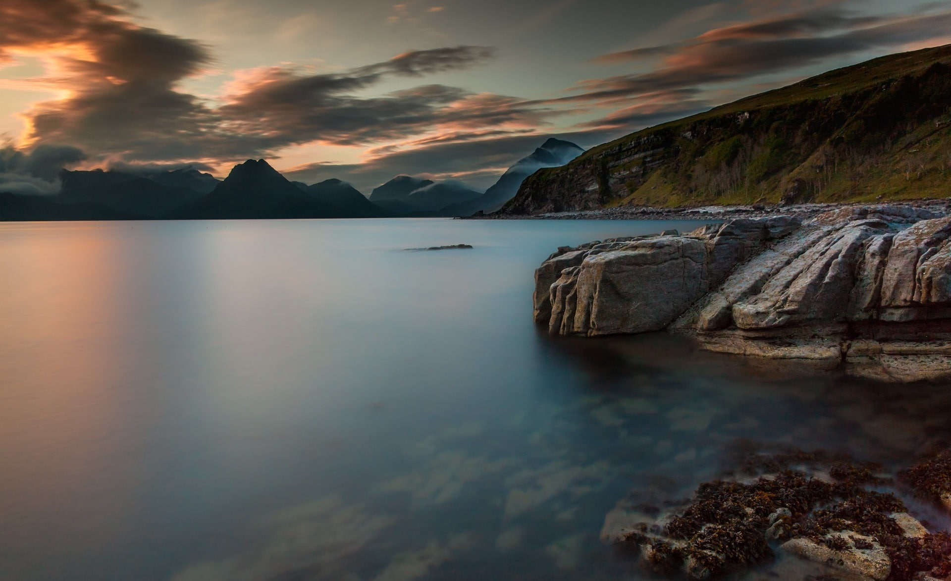 1080P, Coast, solid, rest light, waterfront, non-urban scene, rest, idyllic, tranquility, last light, sky, Mirroring, Beautiful, scenics - nature, Stones, HD Wallpaper