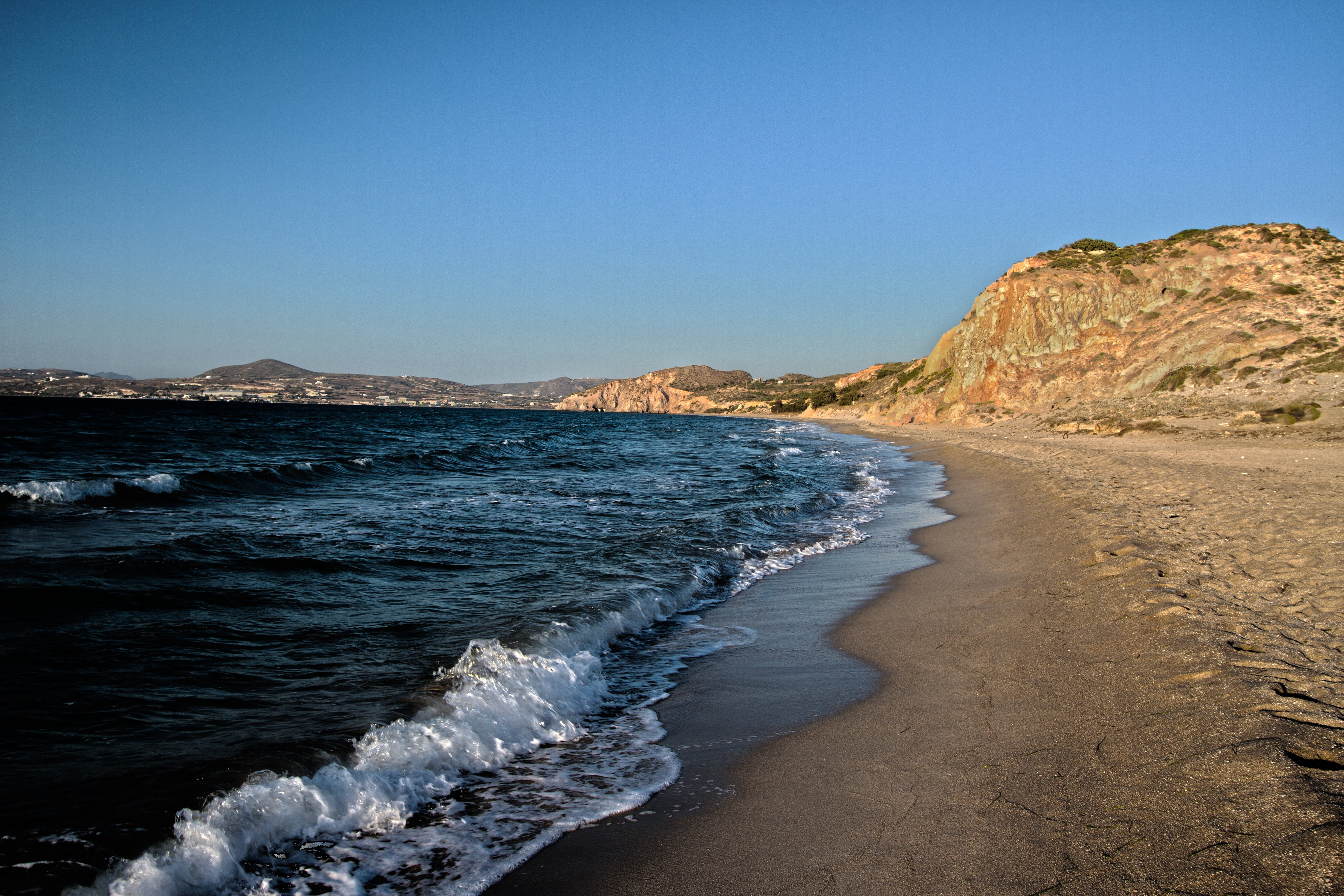 sandy, 5K, beach, travel, sport, island, cyclades, no people, wave, motion, land, greek, sky, tranquility, beauty in nature, mountain, sea, nature, greece, HD Wallpaper