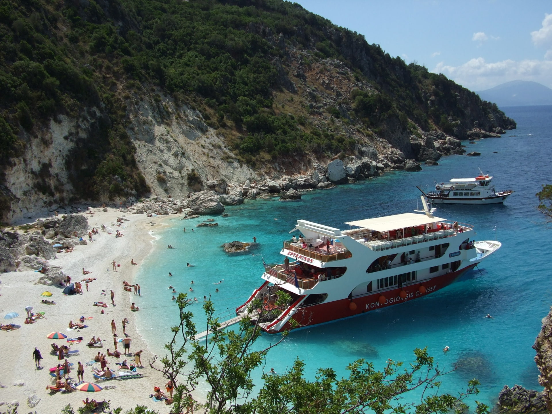 cruis, hd, lefkada, greece, beaches, Narure, 1080P, nature, art, boats, HD Wallpaper