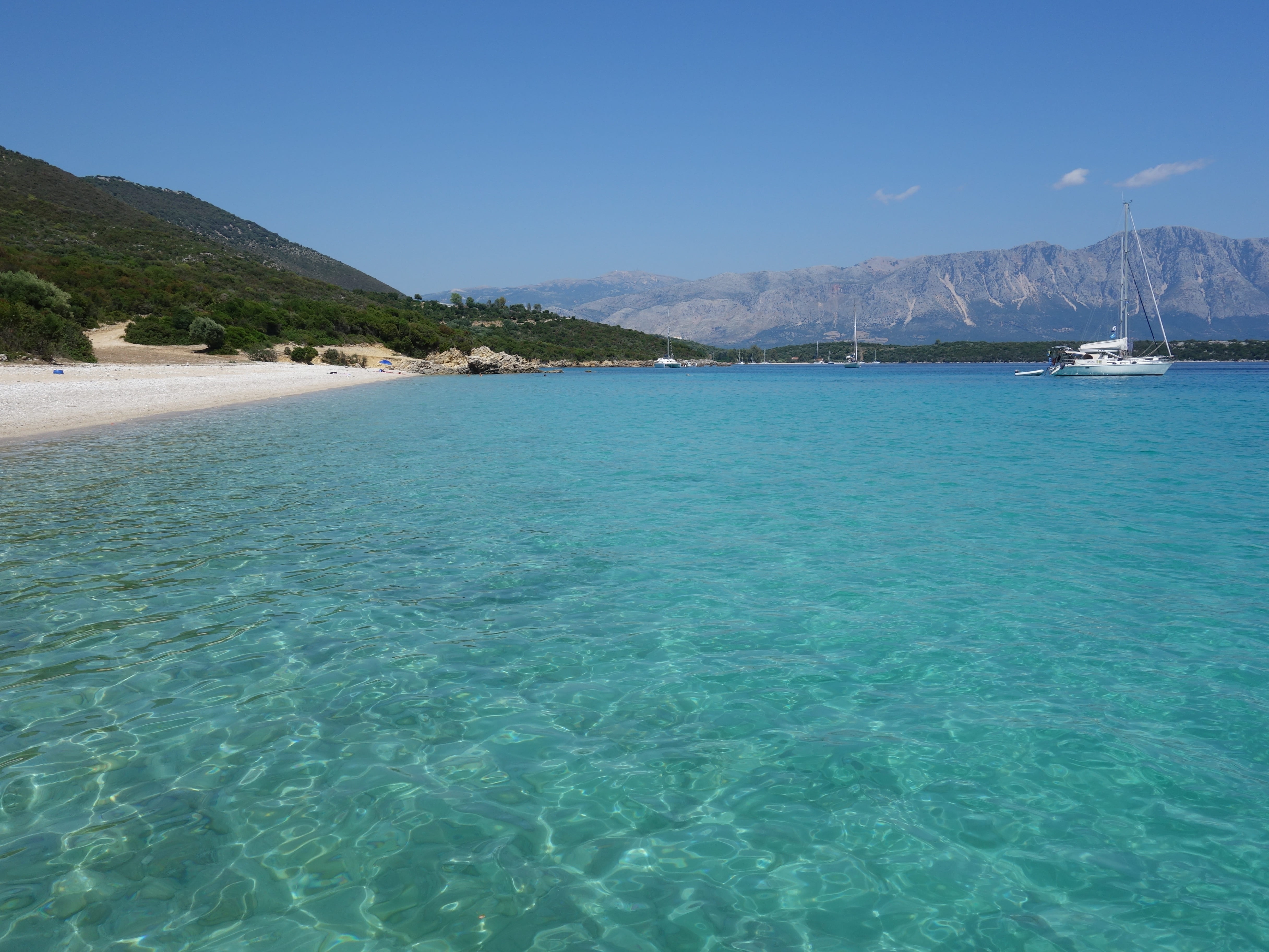 mountain, turquoise colored, greece, blue, beauty in nature, 4K, tranquil scene, sky, nature, idyllic, summer, land, scenics - nature, outdoors, lagoon, HD Wallpaper