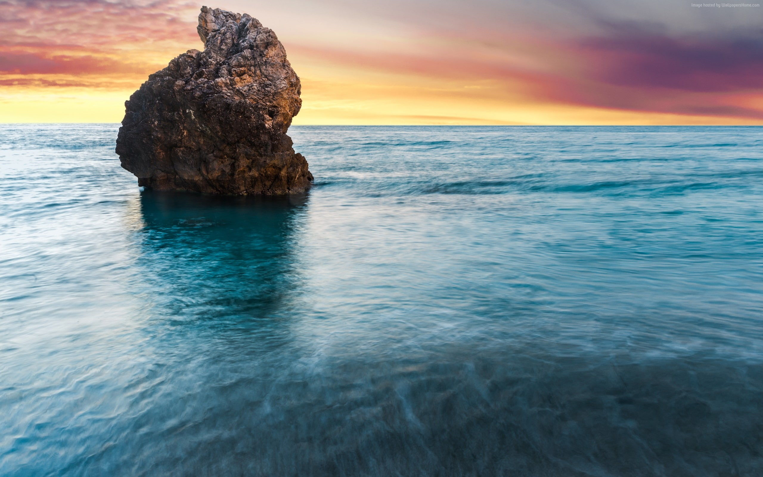 body, ocean, sky, nature, tranquility, horizon over water, island, stack rock, waterfront, water, beauty in nature, scenics - nature, sunset, lefkada, hd, HD Wallpaper