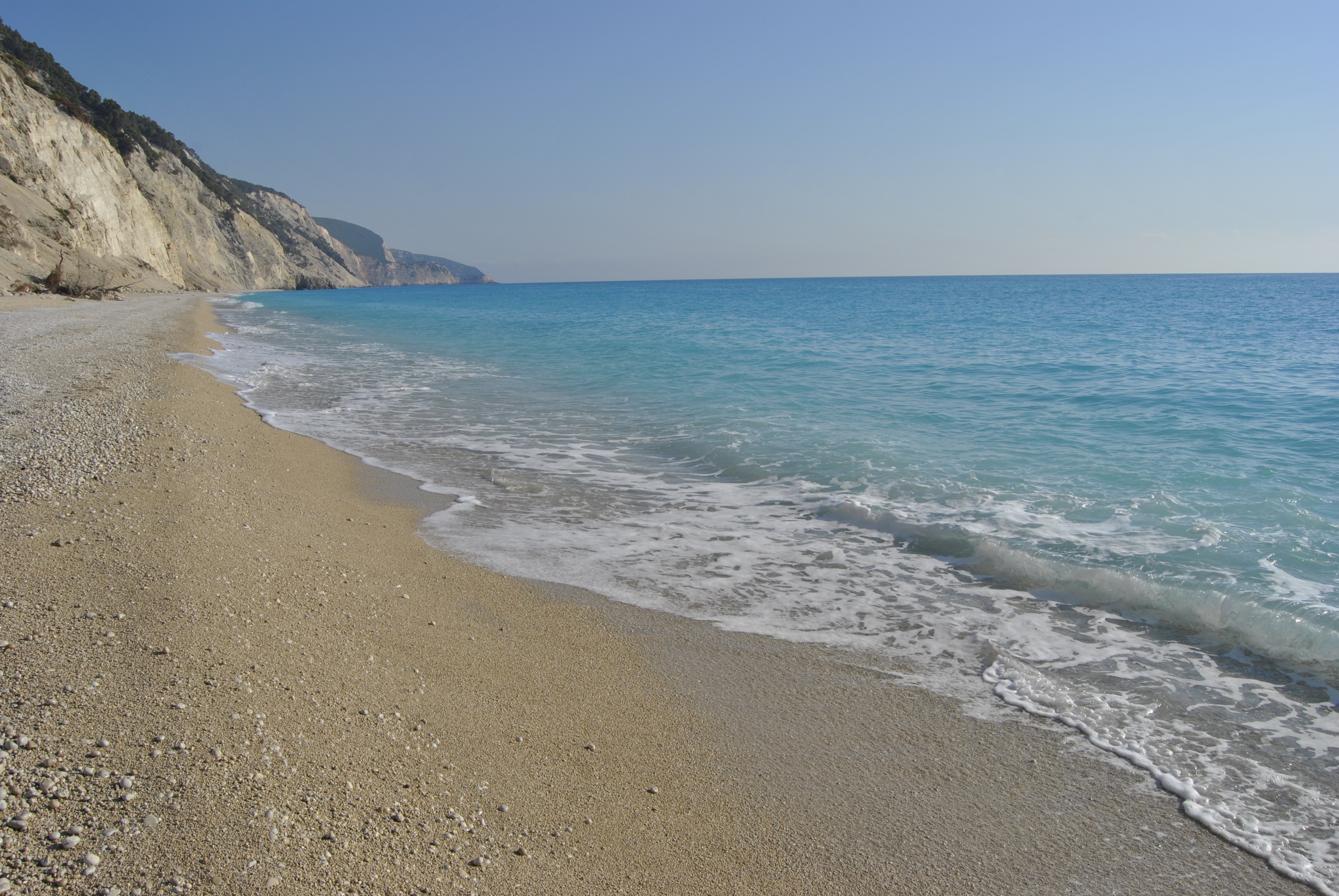 waters edge, horizon over water, trip, lefkada, sand, holiday, tranquility, no people, island, greek, sea, cliff, vacation, europe, tranquil scene, clear sky, HD Wallpaper