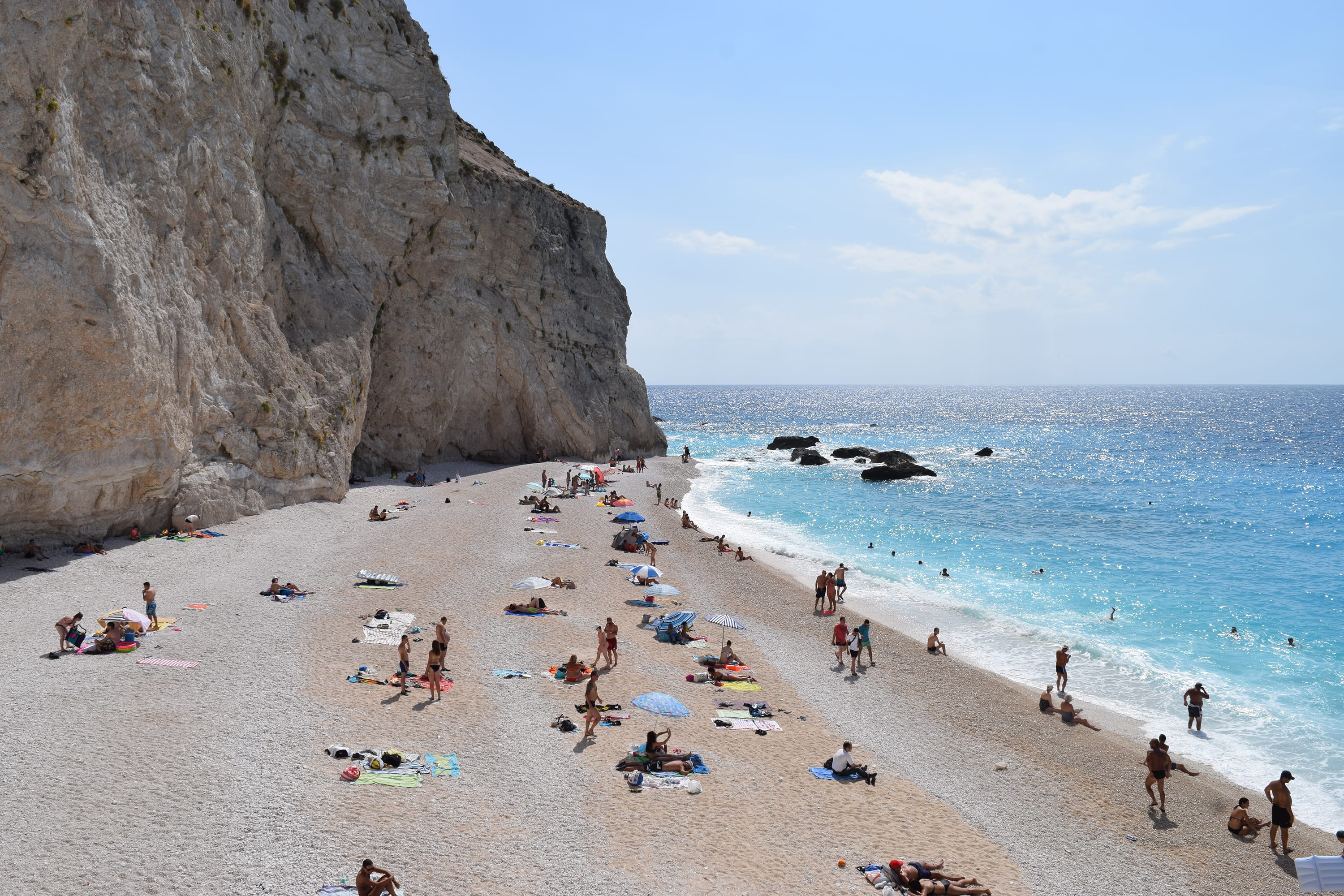 sun, 2K, group of people, crowd, real people, sand, lefkada, porto katsiki, day, trip, sky, vocation, holiday, sea, horizon over water, outdoors, land, HD Wallpaper