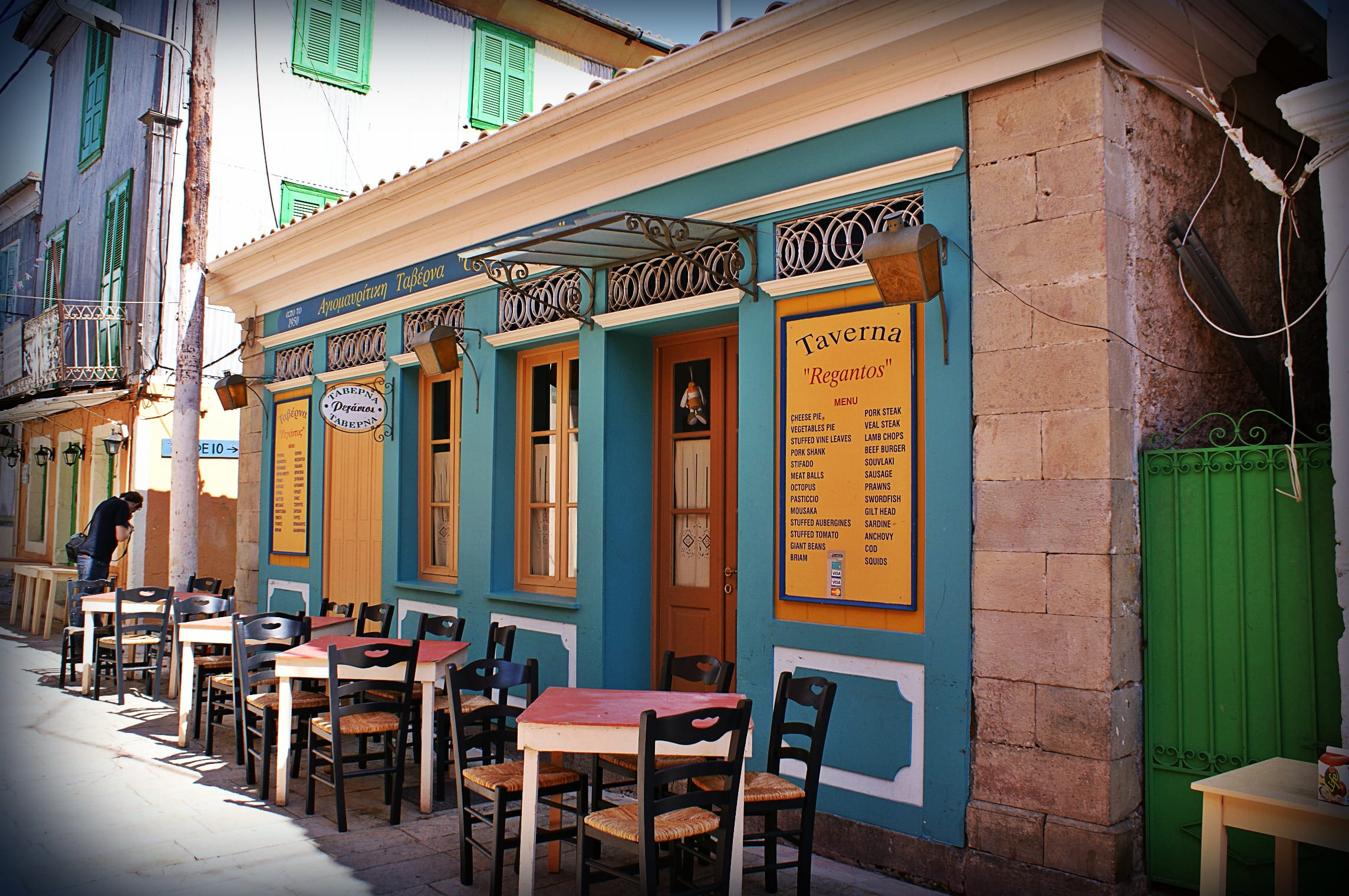 travel destinations, Lefkas, communication, cafe, text, restaurant, travel, built structure, structure, outside, building exterior, table, business, store, HD Wallpaper