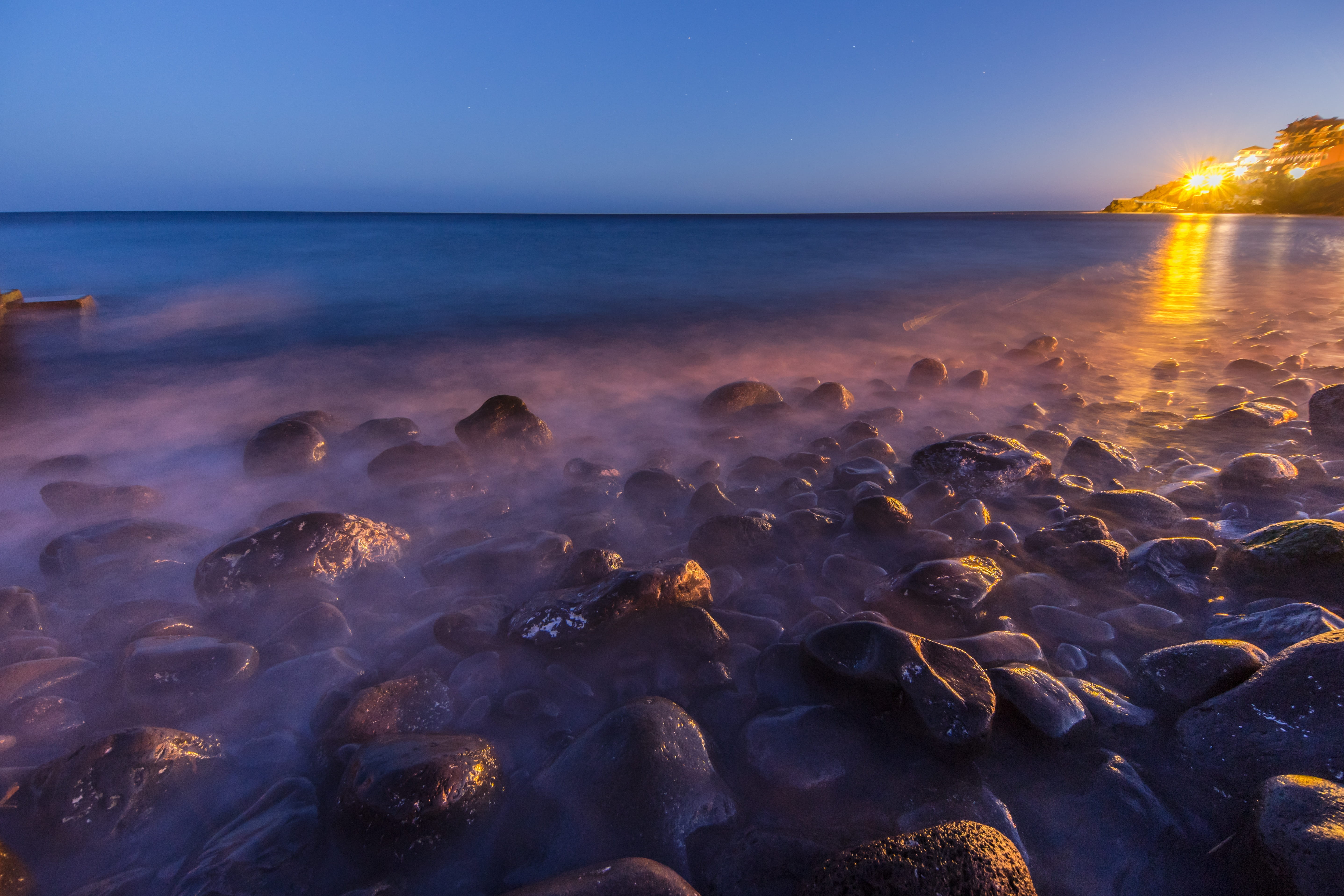illuminated, horizon over water, tourism, scenery, solid, calm, beauty in nature, high, rock, tranquility, green, long exposure, europe, mountain, horizon, HD Wallpaper
