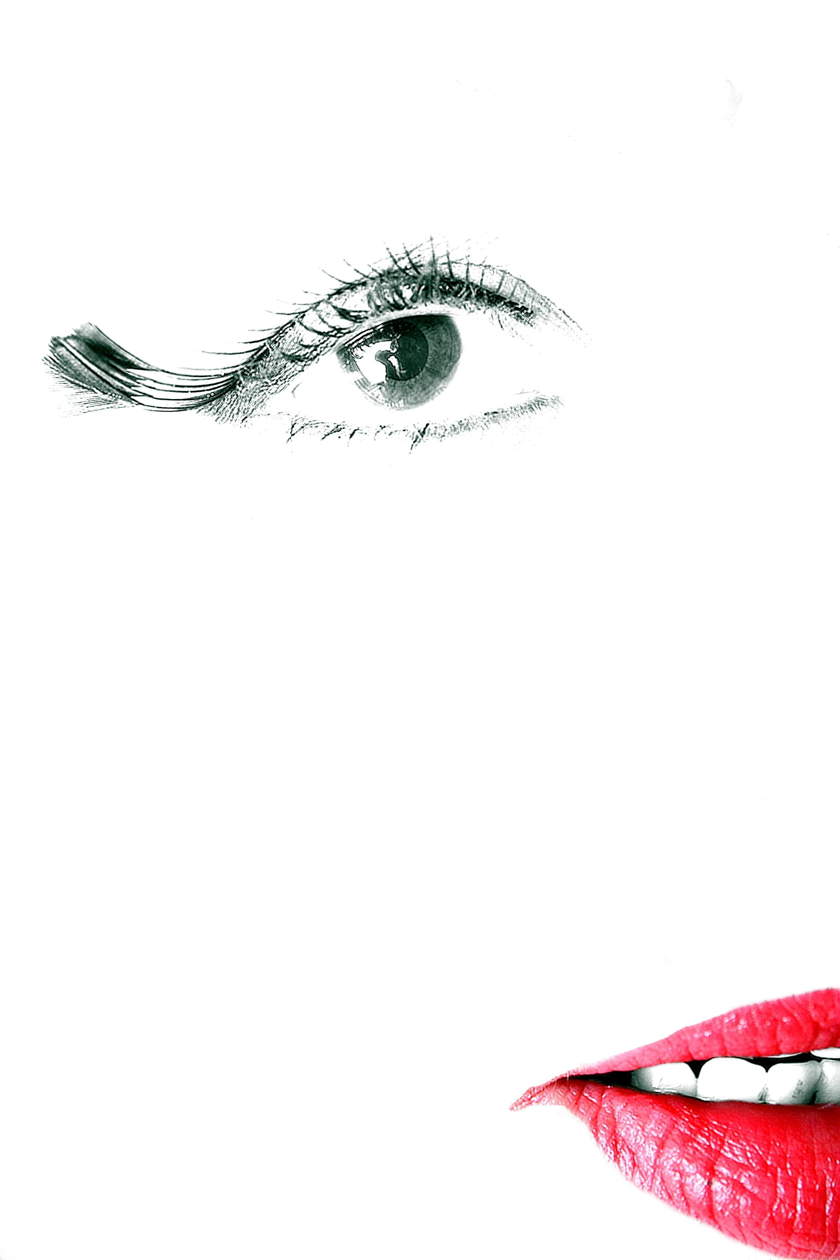 adult, moment, red, body part, looking at camera, young women, watch, lips, portrait, mascara, face, copy space, white, studio shot, look, pupil, human eye, Phone HD Wallpaper