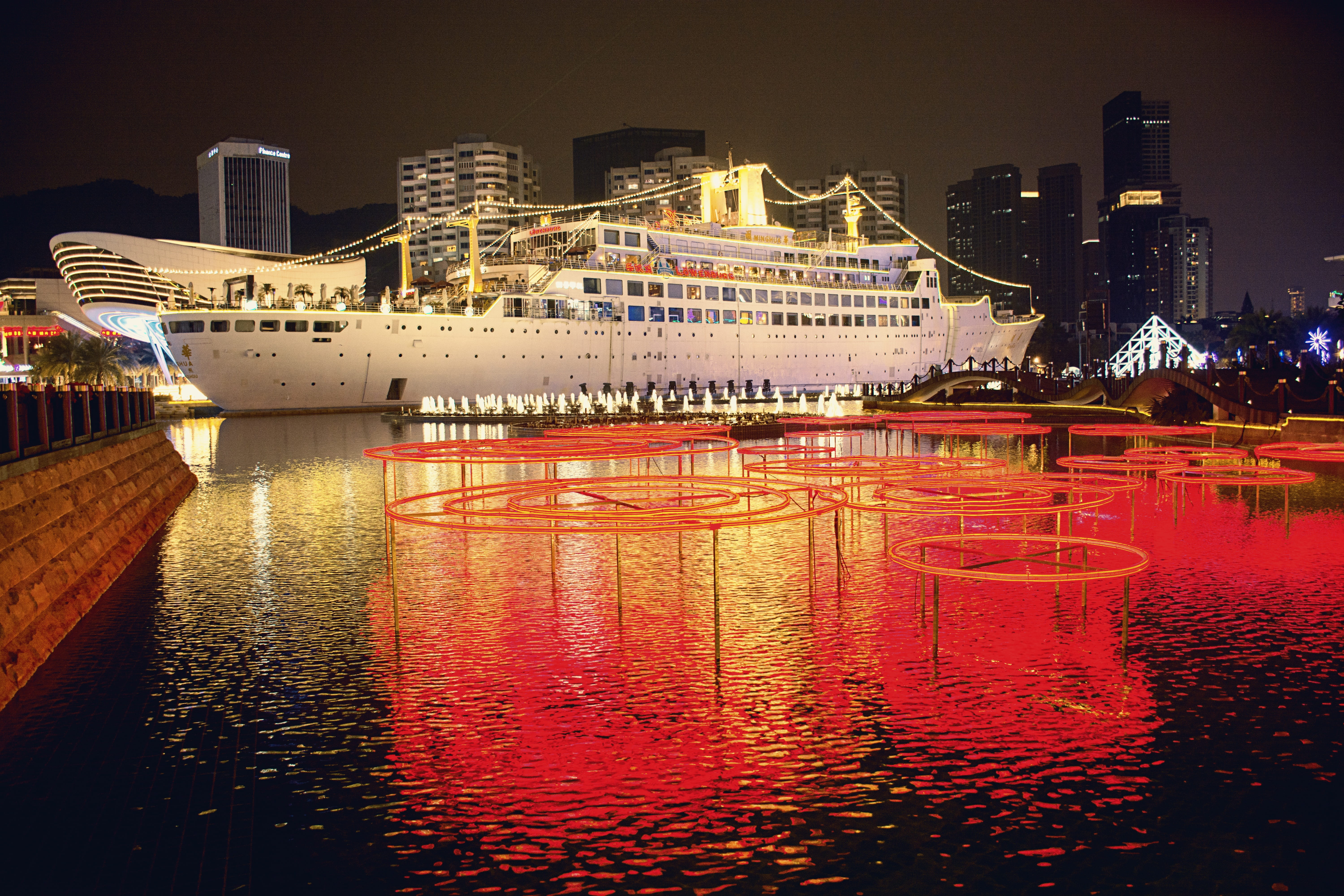 waterfront, cityscape, passenger craft, steamship, sky, 5K, shenzhen, nature, outdoors, building, cruise ship, built structure, transportation, city, no people, HD Wallpaper