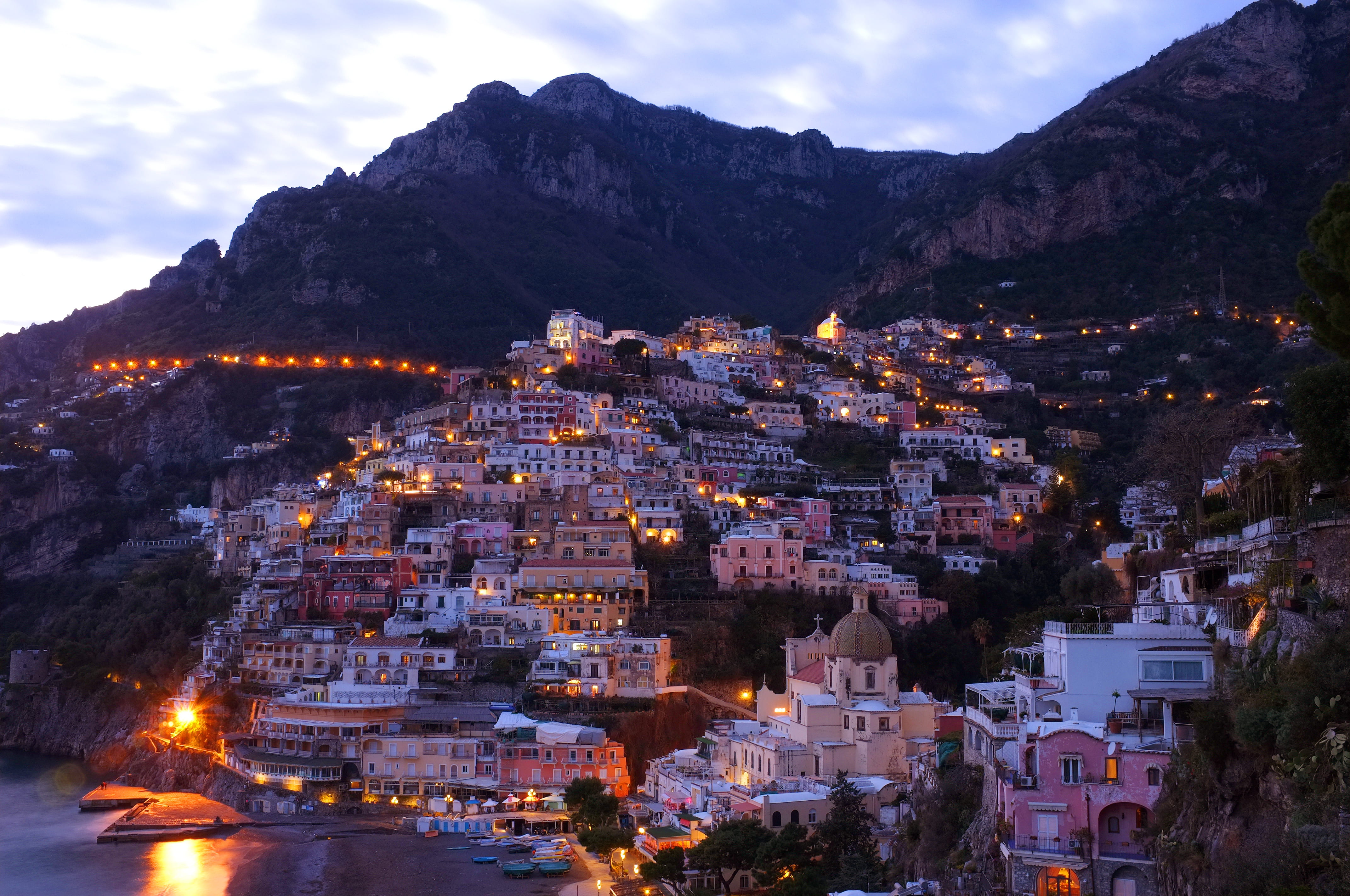sunrise, near, sunset, port, ocean view, building exterior, townscape, landscape, coastline, daytime, architecture, mountain, water, village, outdoors, HD Wallpaper