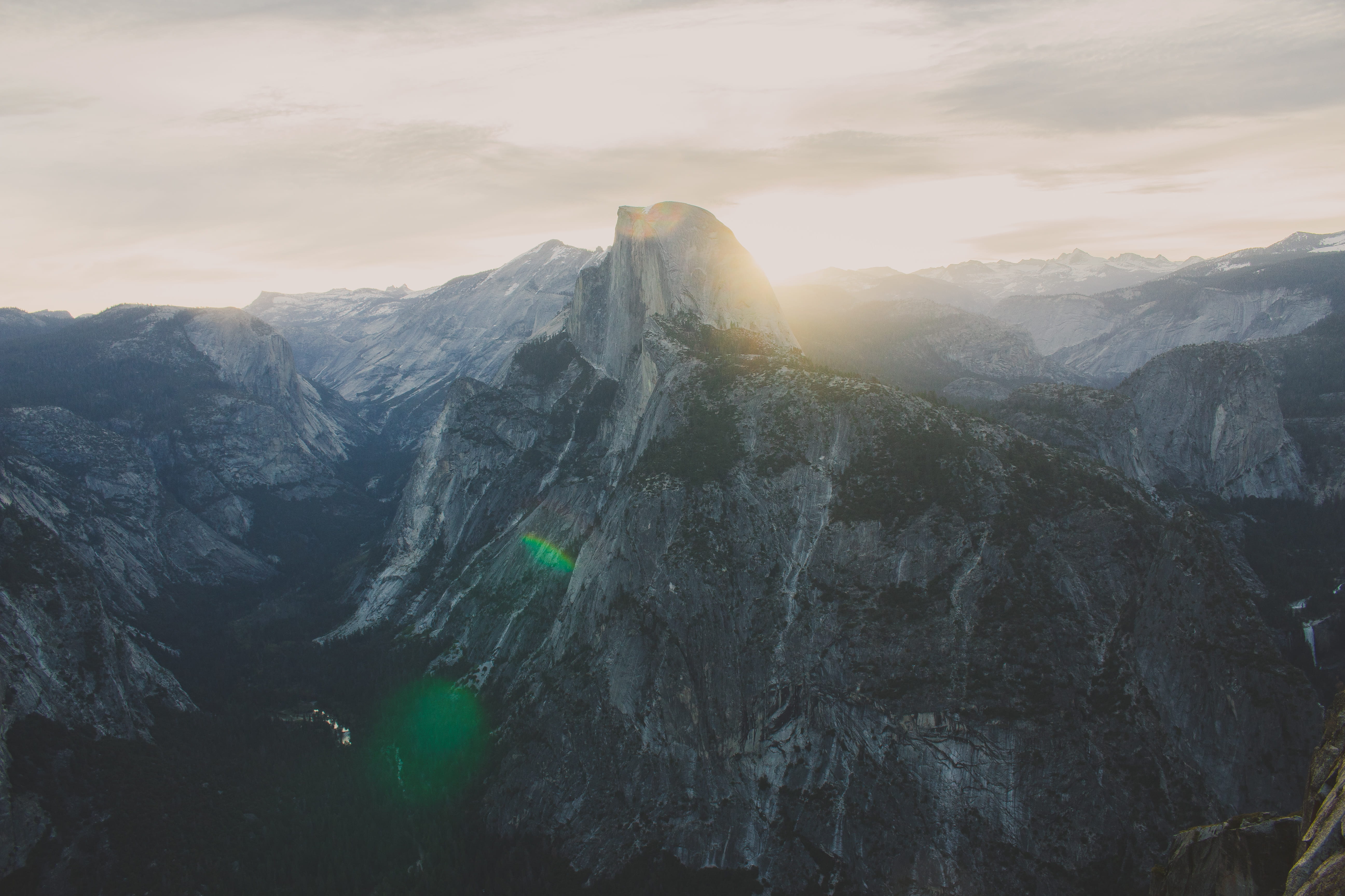 yosemite, nature, cloud, sun, mountain, outdoors, mountain randge, tranquil scene, adventure, alone, white, landscape, rock formation, blue, morning, formation, HD Wallpaper