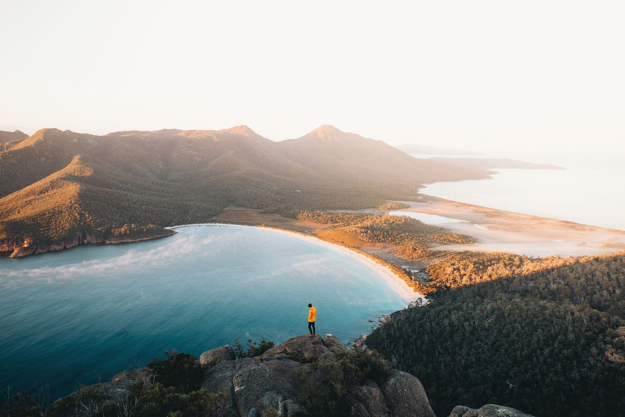 facing, Tasmania, daytime, water, idyllic, tranquil scene, coast, 1080P, sunrise, person, mountain range, sky, real people, sunset, scenics - nature, mountains, HD Wallpaper