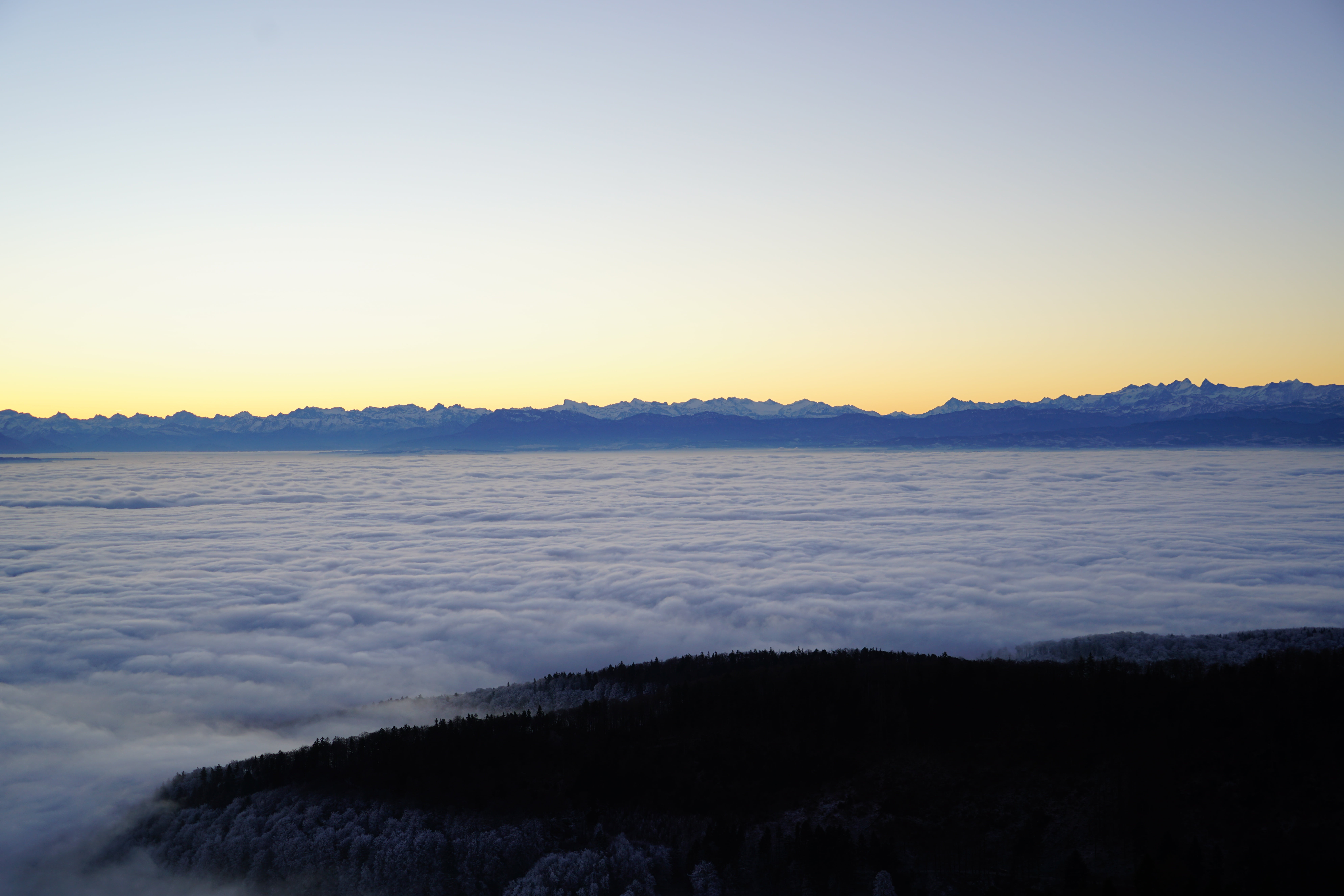 sunset, tranquility, 8K, tranquil scene, clear sky, scenics - nature, silhouette, panoramic image, non-urban scene, alpenblick, nature, scenics, panoramic picture, HD Wallpaper