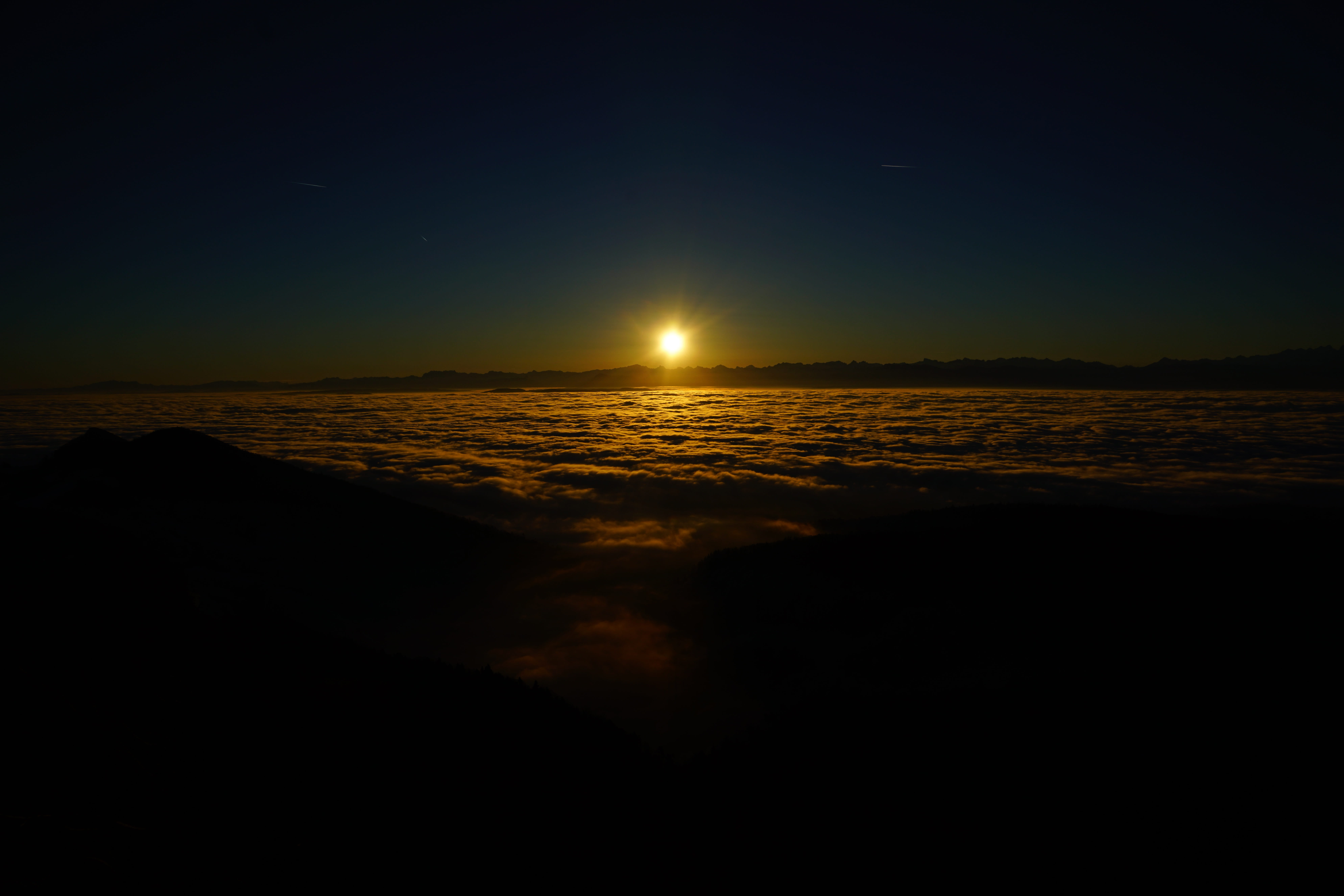 panoramic image, moonlight, cloud cover, sunset, sea of fog, space, mountain range, nebellandschaft, astronomy, landscape, scenics - nature, mountains, HD Wallpaper