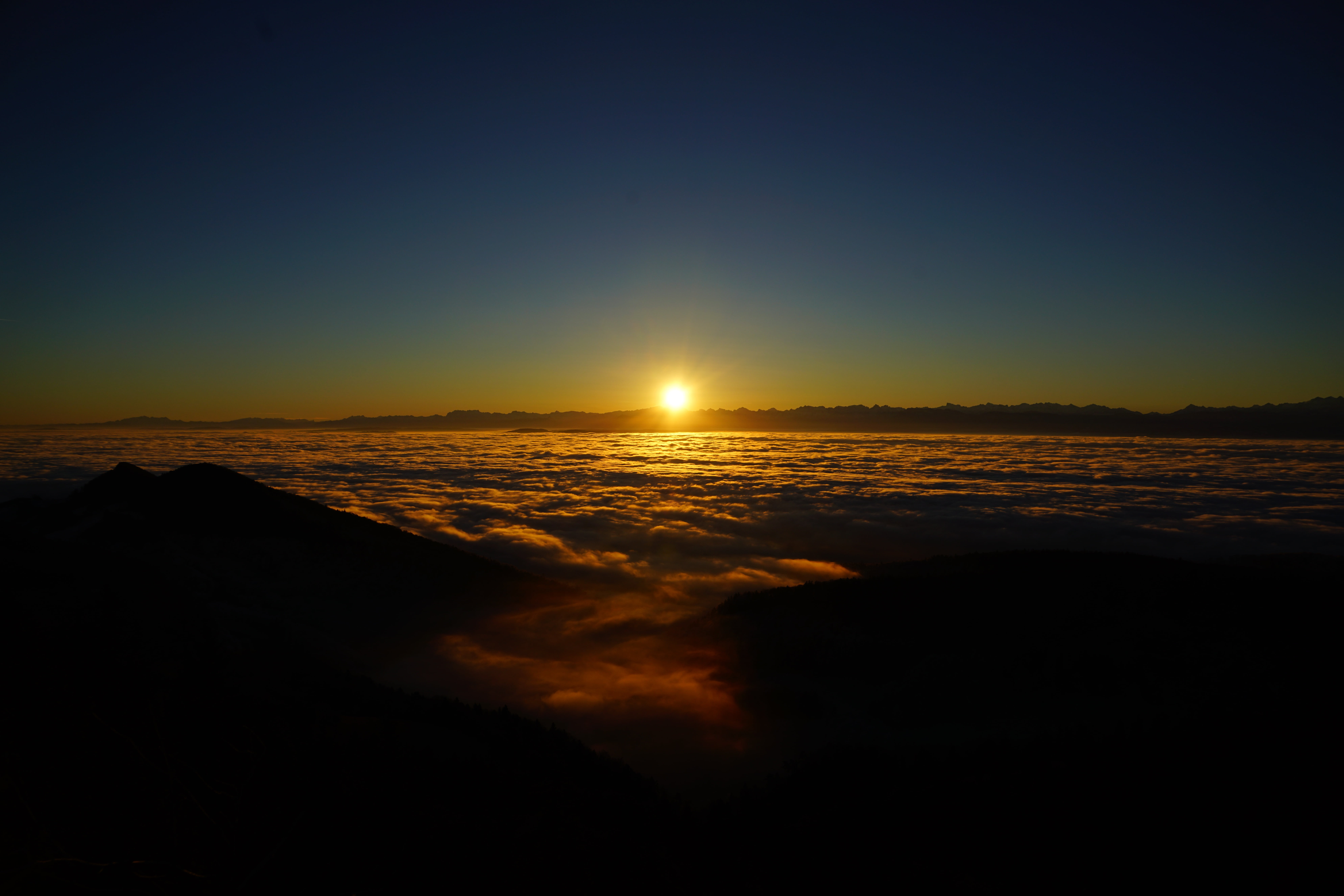 space, landscape, fog, idyll, alps, night, nebellandschaft, land, dark, mood, water, selva marine, panoramic picture, environment, mountains, sunset, 8K, HD Wallpaper