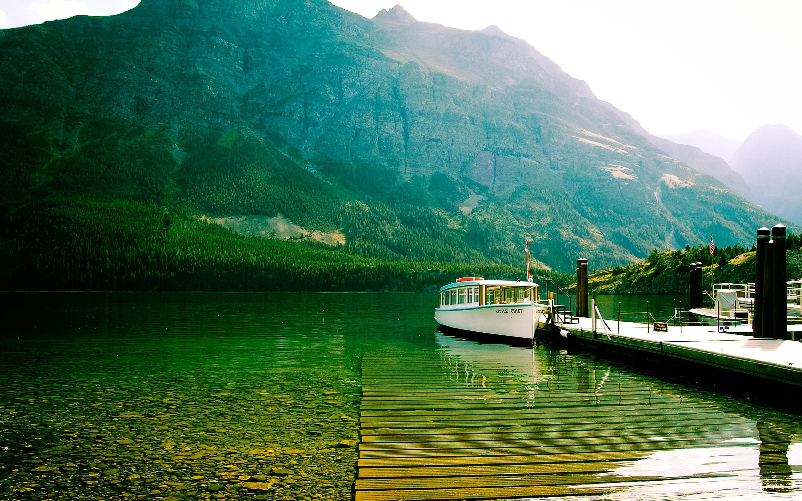 mary, glacier, national, lake, dock, park, mountain lake, 2K, st, cutter, Glacier National Park, HD Wallpaper