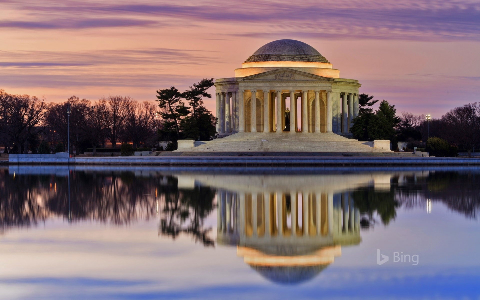 no people, sunset, reflection, travel, architectural column, reflecting pool, tree, sky, plant, travel destinations, bing, thomas, water, history, government, HD Wallpaper