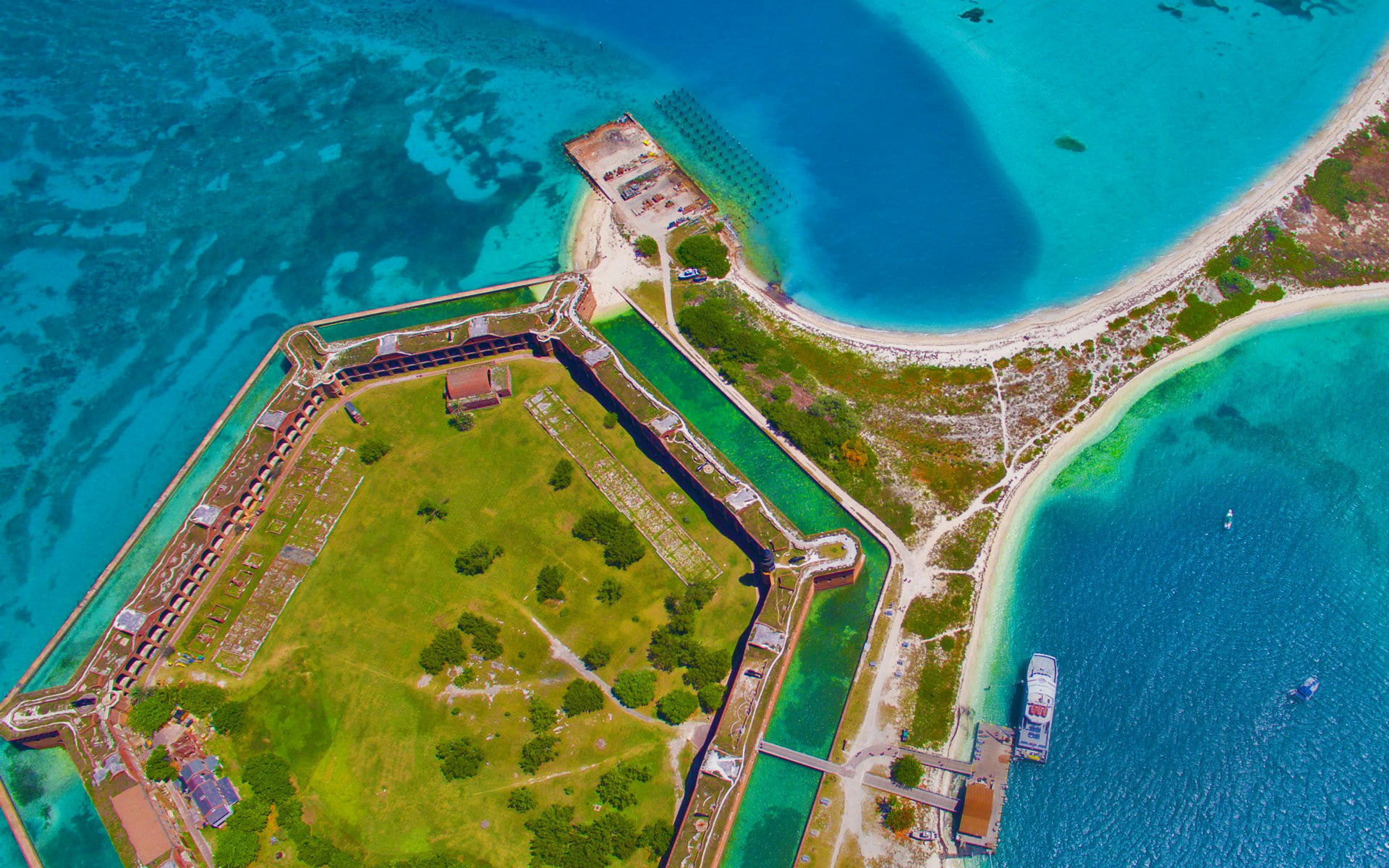 USA, sea, Fort Jefferson, fortress, Dry Tortugas National Park, FL, 1080P, HD Wallpaper