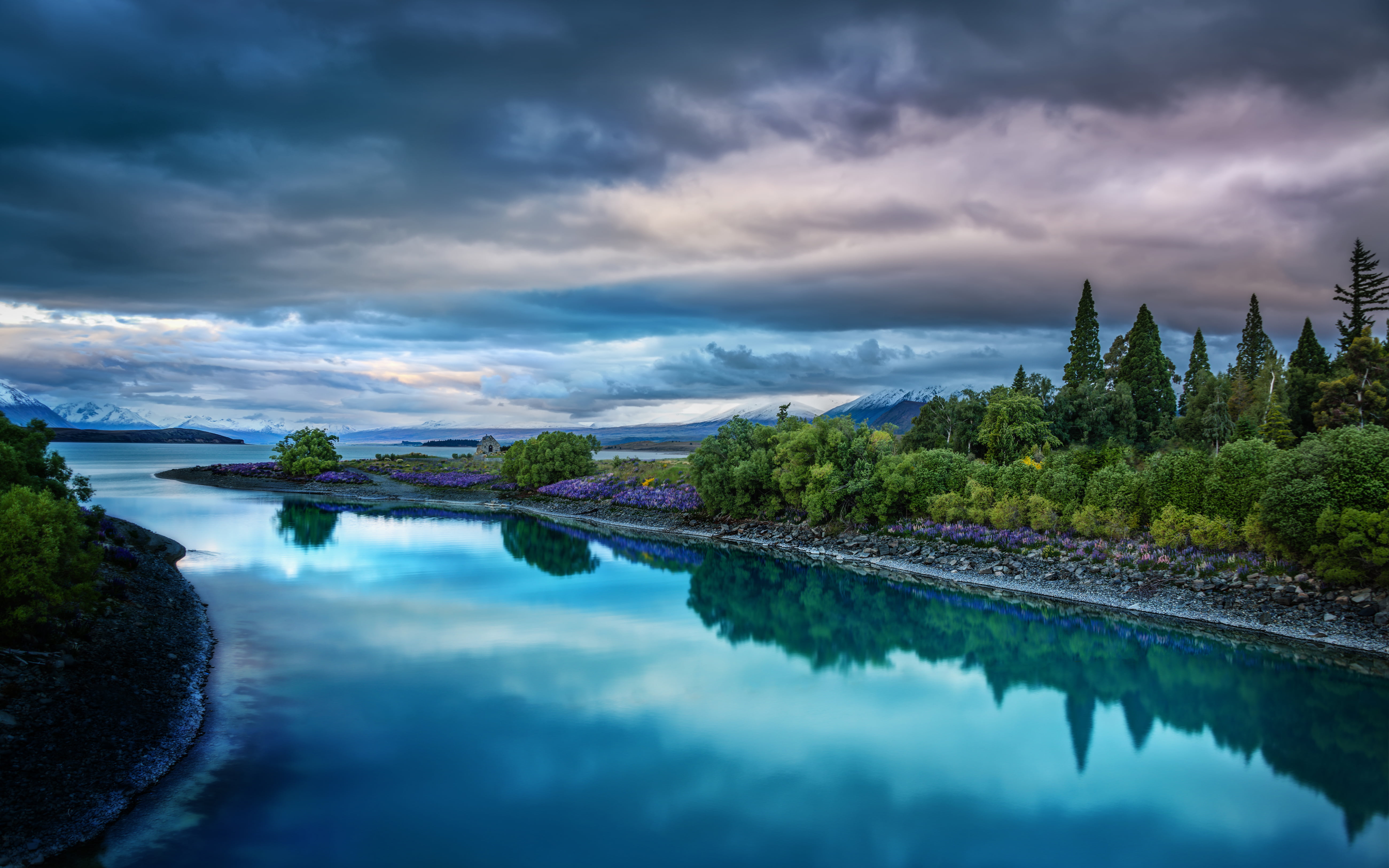 travel destinations, swimming pool, evening, reflection, outdoors, tekapo, sky, architecture, nature, tranquility, hd, blue, plant, tree, beauty in nature, HD Wallpaper