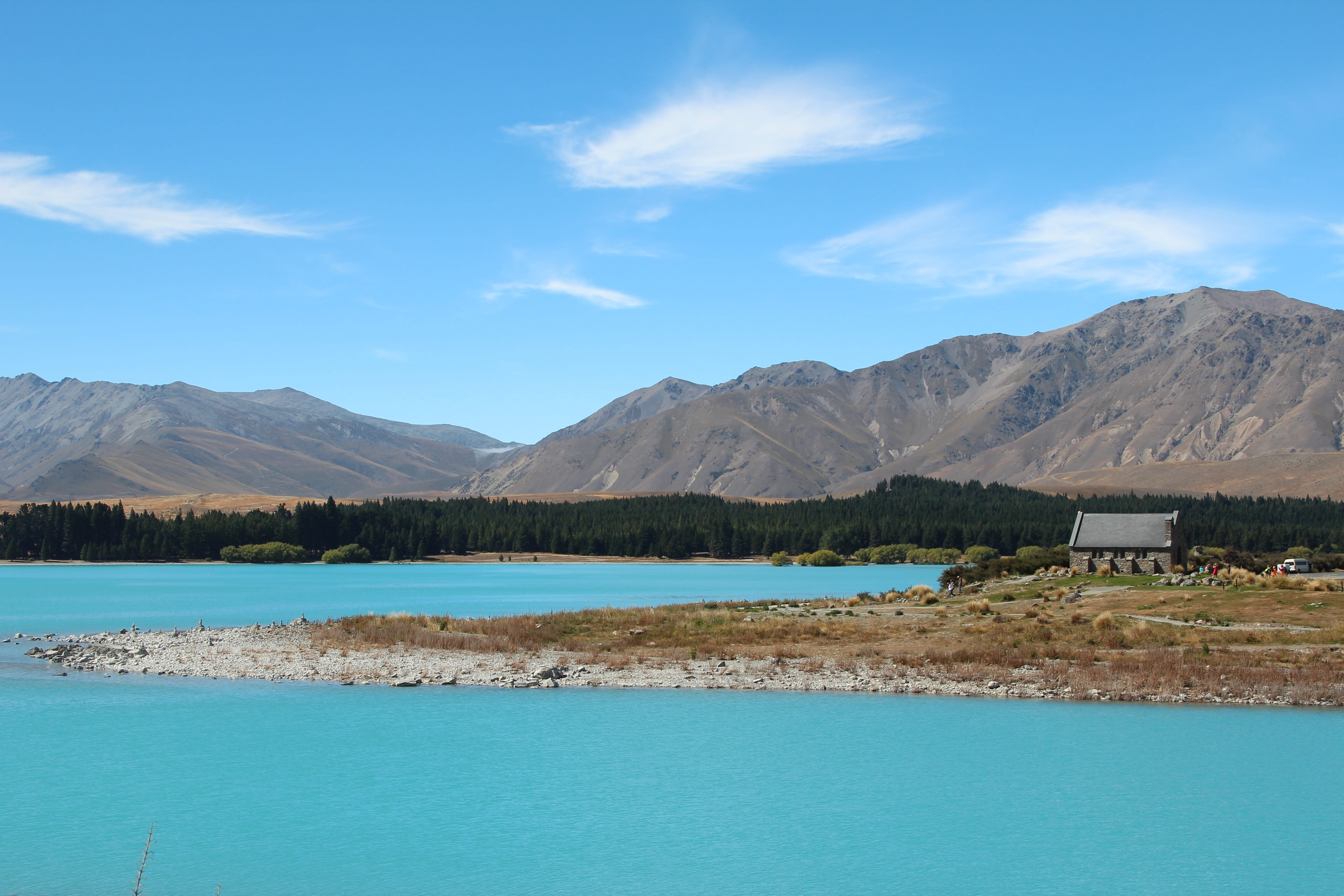 panorama, mountain range, 5K, Lake, cloud - sky, Mountains, mountains, sky, New Zealand, chapel, idyllic, outdoors, landscape, tranquil scene, day, lake, HD Wallpaper