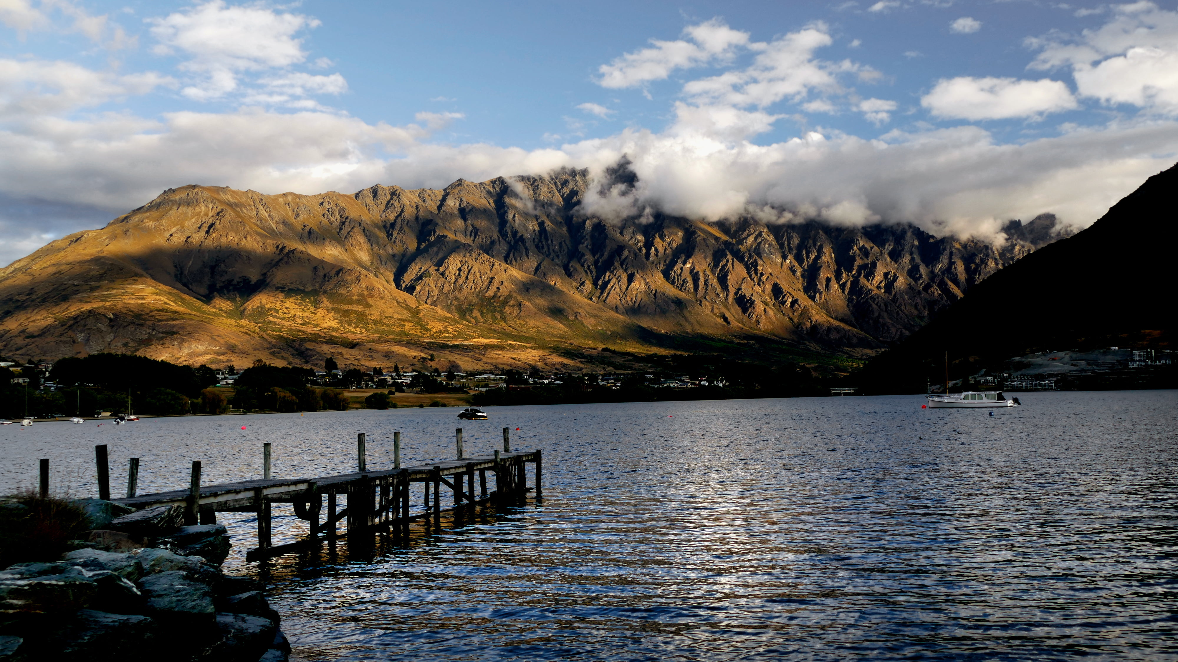 Lake Wakatipu, Jetty, 4K, outdoors, wooden, Frankton, Dedication, landscape, Lumix FZ1000, nature, mountain  lake, New Zealand, Public Domain, mountain Range, HD Wallpaper