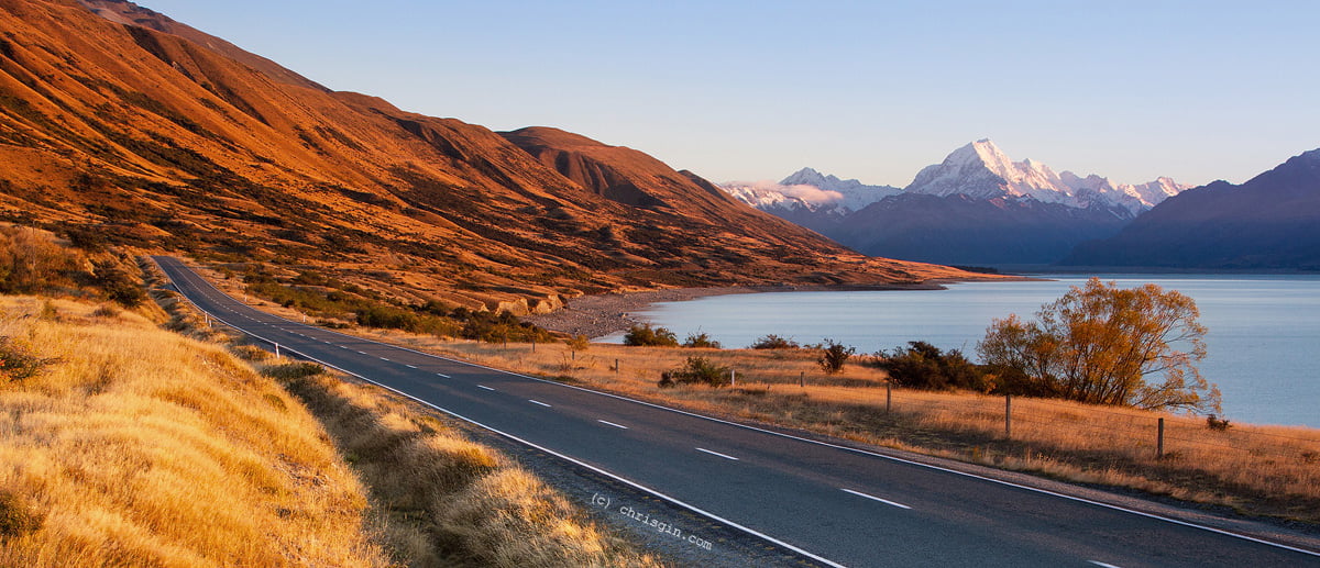 autumn, outdoors, body, mt, aoraki, time, travel, day, nz, near, Mt Cook, new zealand, photo, scenics, water, mountain, road, pukaki, nature, surrounded, HD Wallpaper