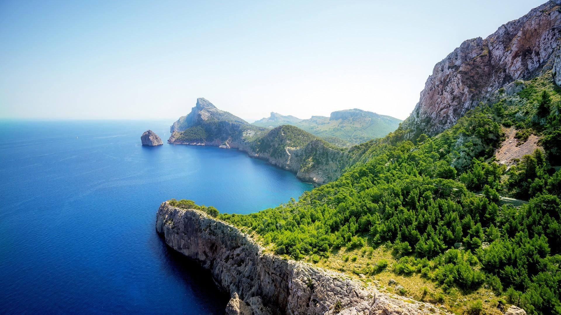 water, see, cap de formentor, island, sky, 1080P, beautiful island, spain, landscape, nature, mallorca, blue sky, HD Wallpaper