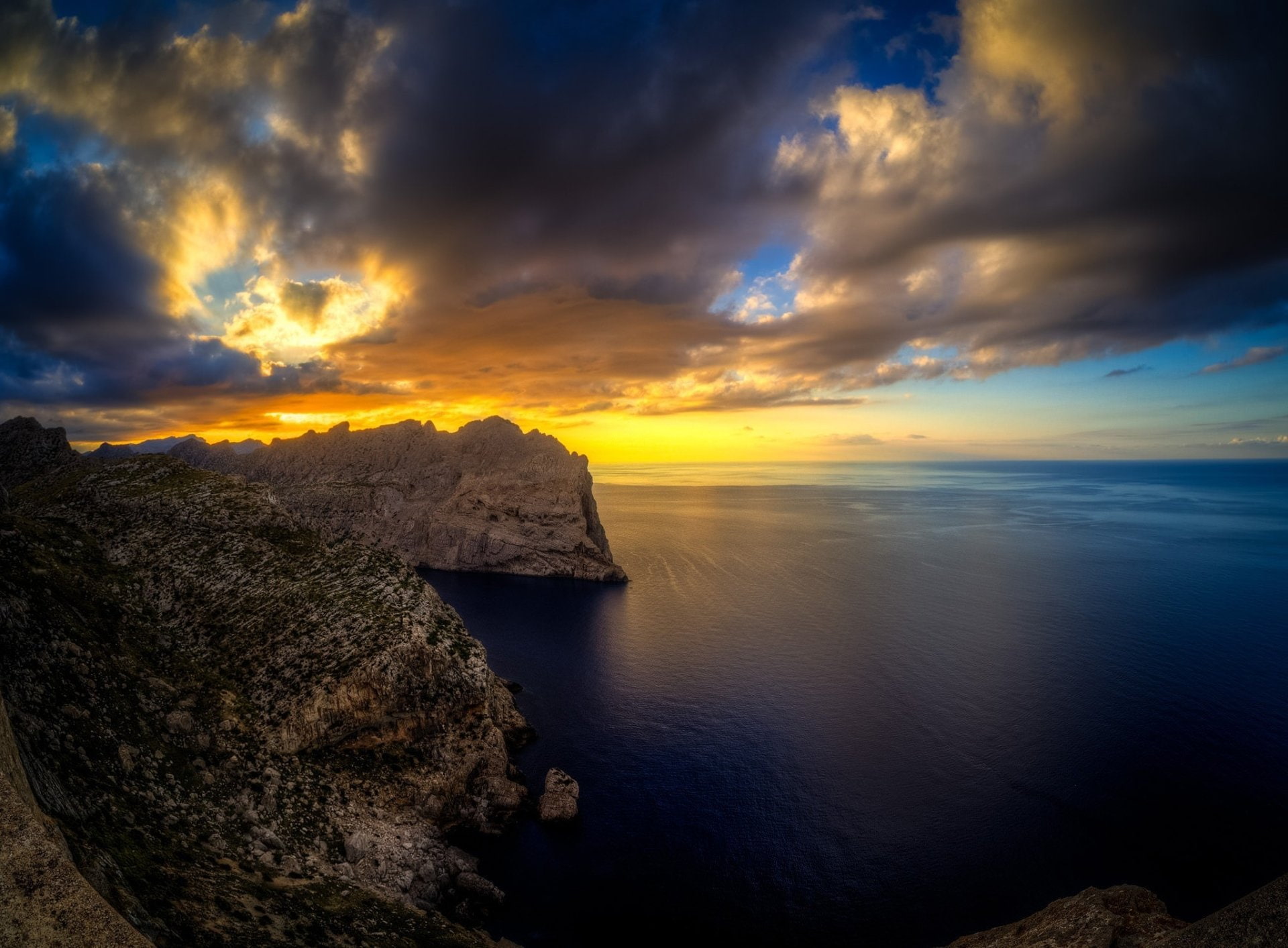 Earth, Spain, 1080P, Majorca, Sunset, Rock, Sea, HD Wallpaper