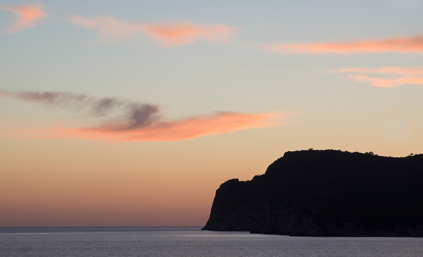 beauty in nature, sky, orange color, silhouette, horizon, sunset, tranquility, sea, scenics - nature, 720P, rock, majorca, Sun and Sky, tranquil scene, HD Wallpaper