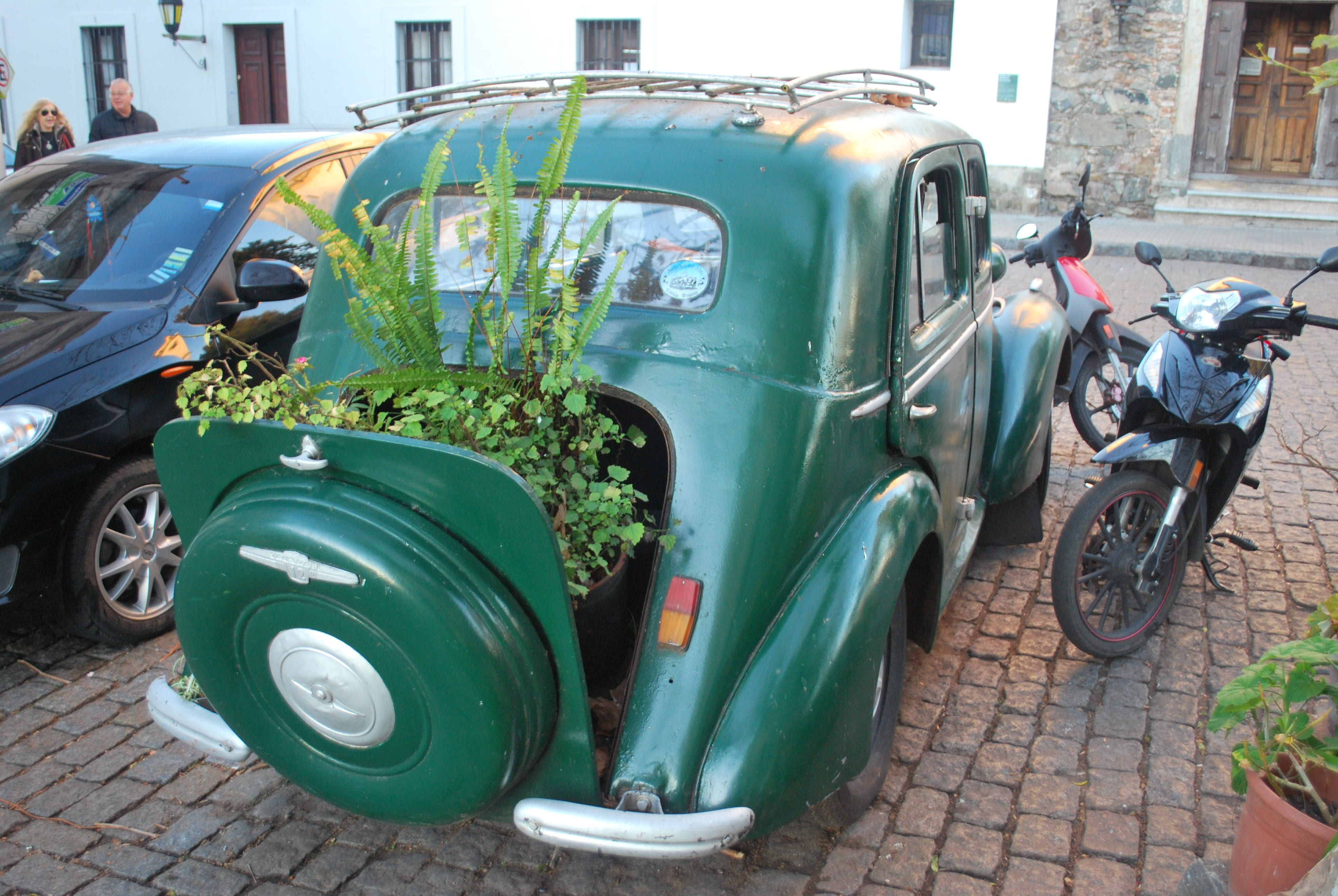 day, colonia del sacramento, incidental people, parking, motor vehicle, old car, car, land vehicle, bicycle, uruguay, transportation, city, nature, outdoors, HD Wallpaper