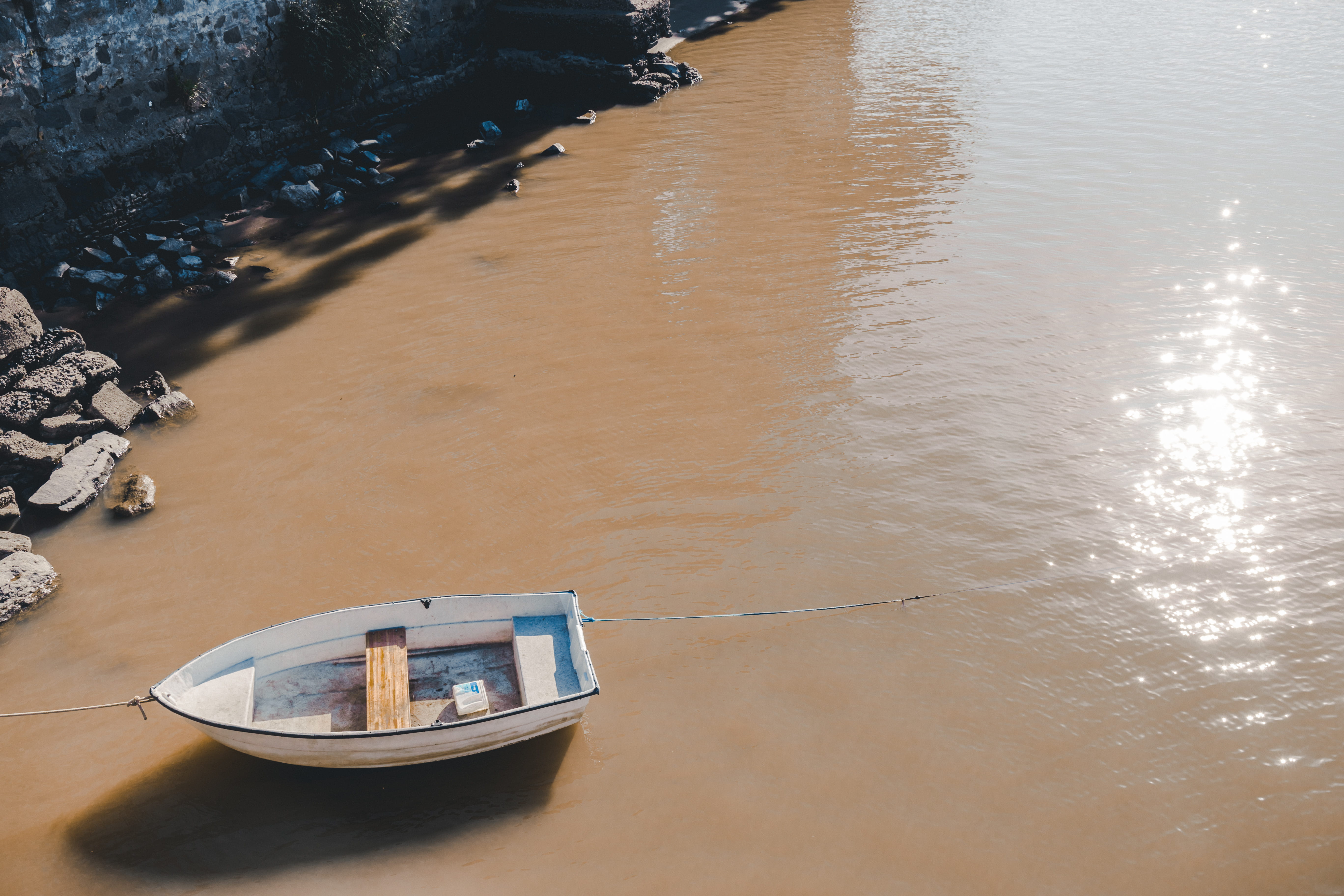 river, solo, rippled, day, blue, old, 5K, mode of transportation, quiet, florencia libertini, holidays, nature, rowboat, boat, high angle view, florencia potter, HD Wallpaper