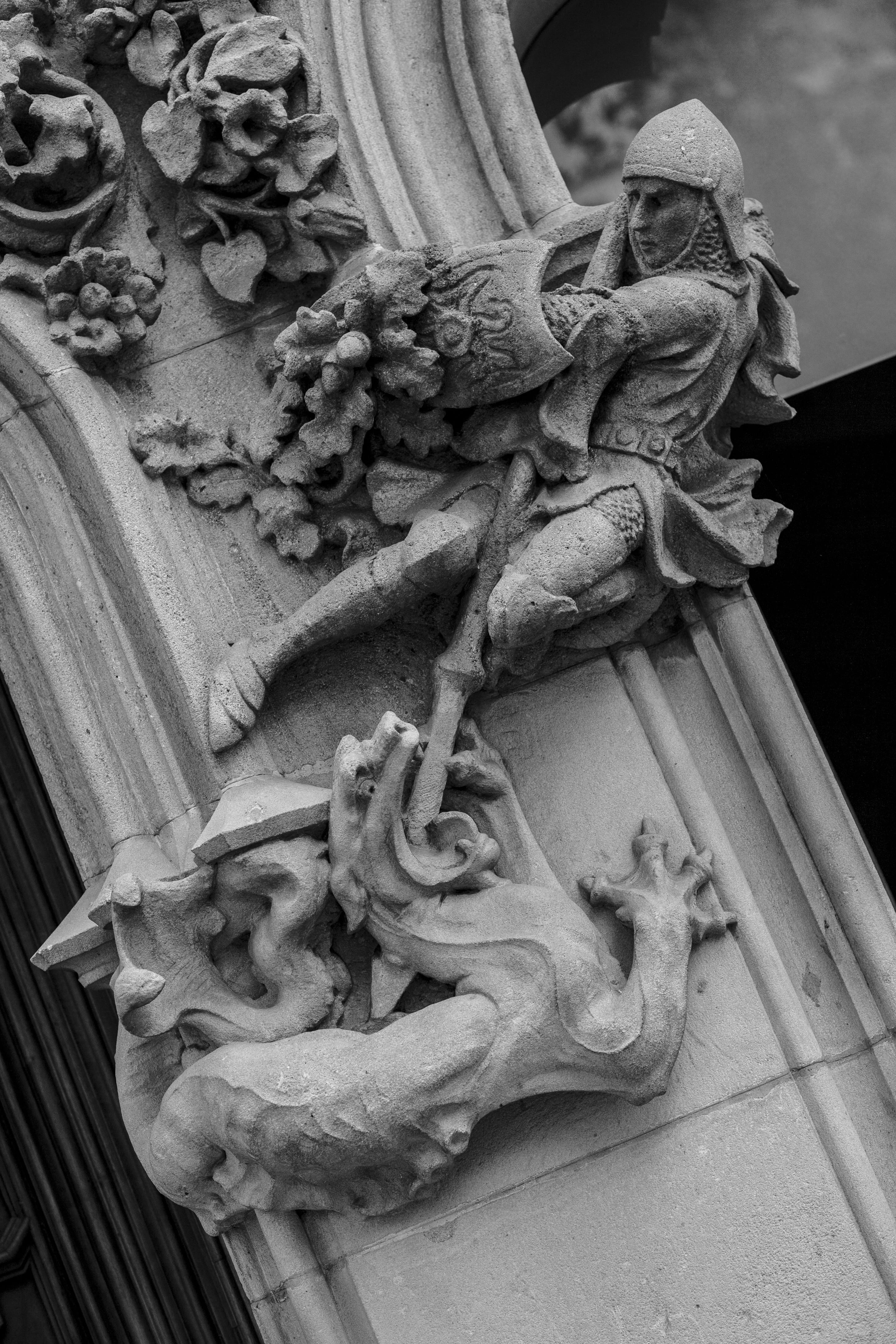 santo, carving - craft product, male likeness, dragon, representation, stone material, human representation, angel, the past, figure, modernism, sculpture, Phone HD Wallpaper