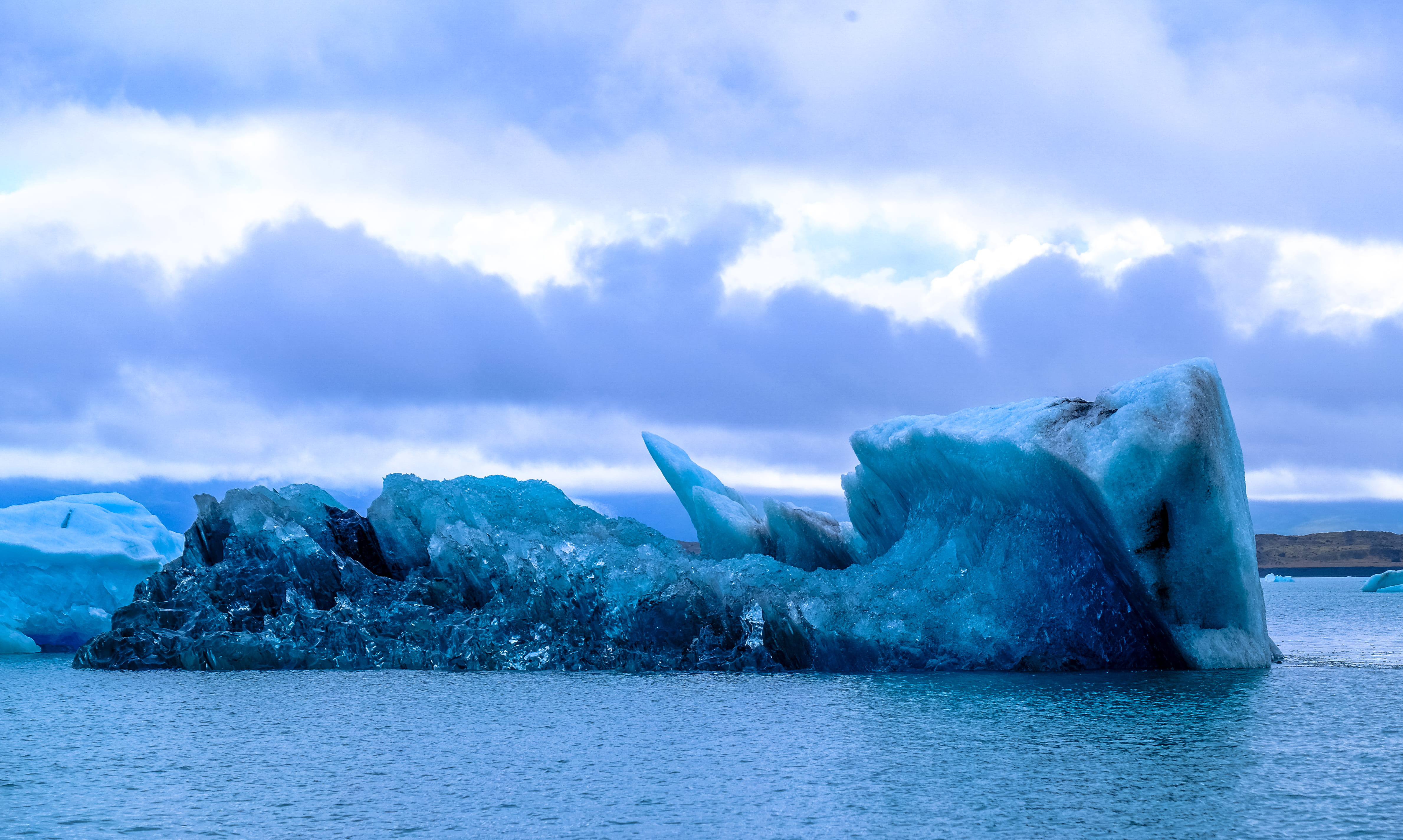 landscape, nature, ocean, tranquil scene, outdoors, snow, dark, cloud - sky, environment, photography, mountain, tranquility, iceberg, lagoon, floating on water, HD Wallpaper