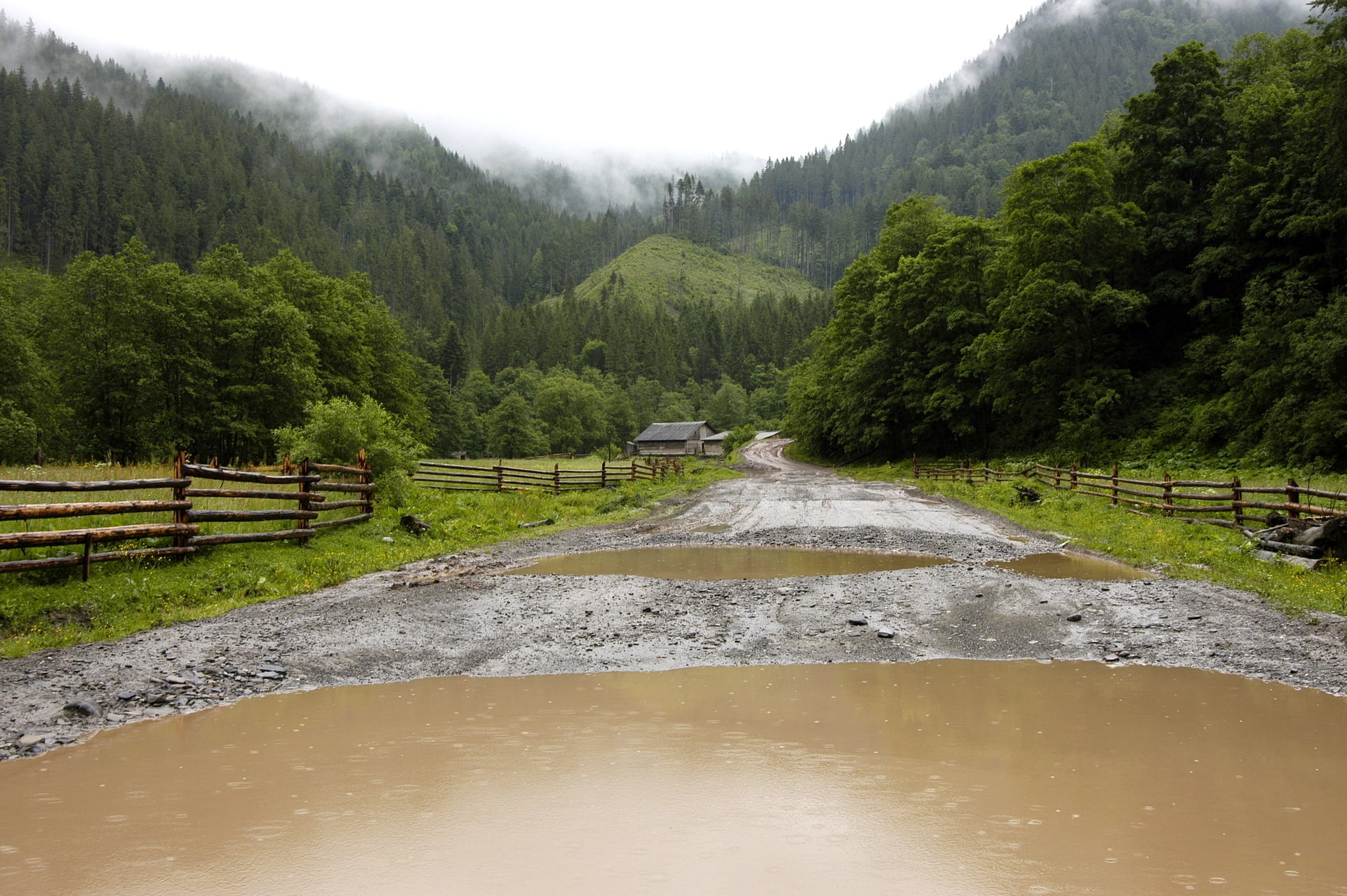 rain, river, country, valley, day, grass, outdoors, mountain, green Color, mountains, tree, environment, forest, meadow, potholes, idyllic, european Alps, HD Wallpaper