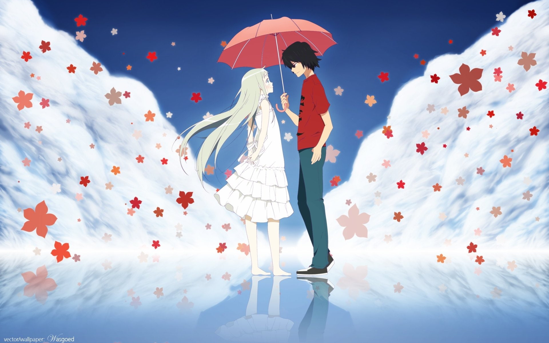 security, sky, women, white color, adult, 1080P, umbrella, beautiful woman, Jinta Yadomi, protection, one person, studio shot, environment, Anime, full length, HD Wallpaper