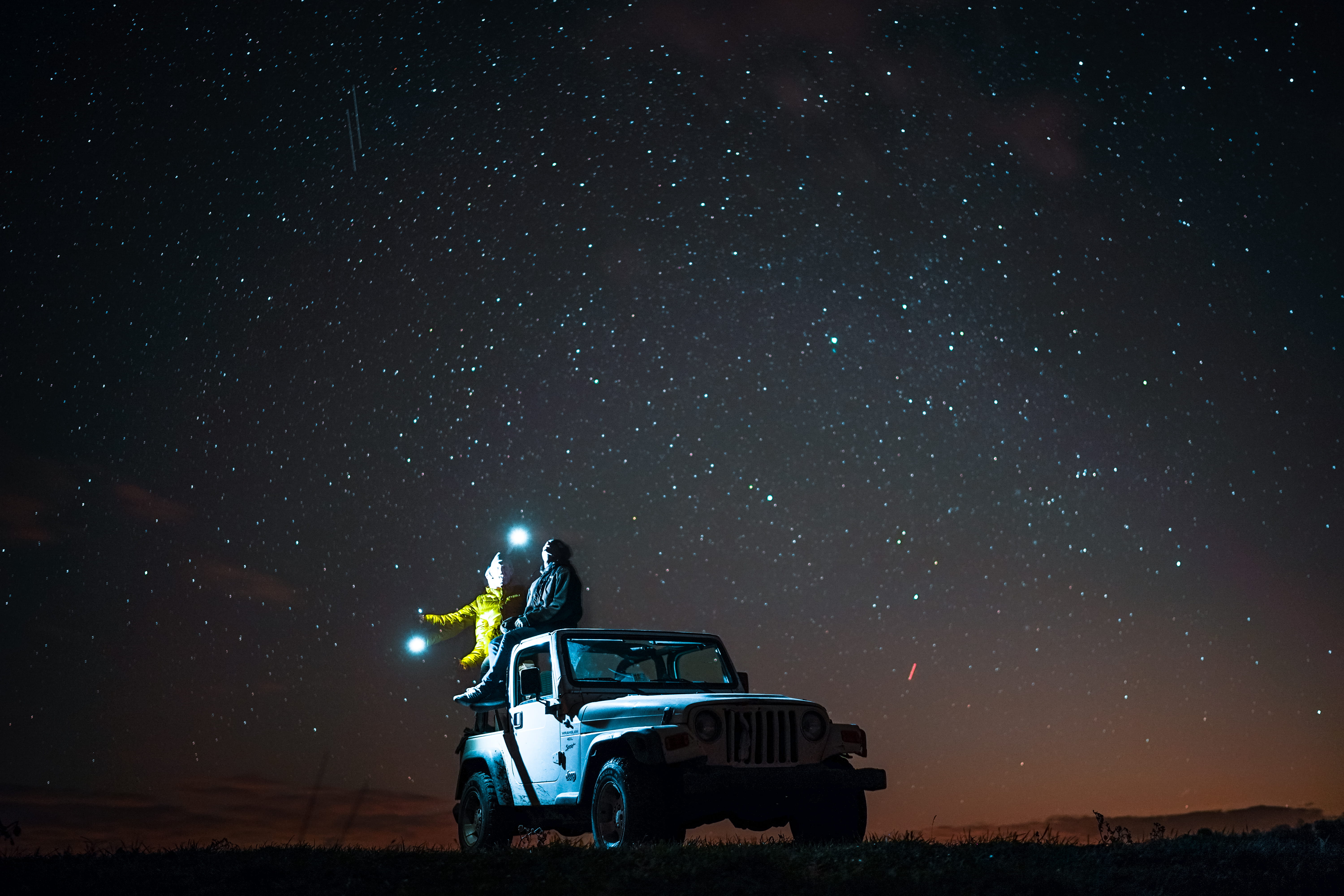starry, driving, 4x4, beauty in nature, scenics - nature, galaxy, sitting, space and astronomy, under the Stars, star - space, transportation, light, nature, HD Wallpaper