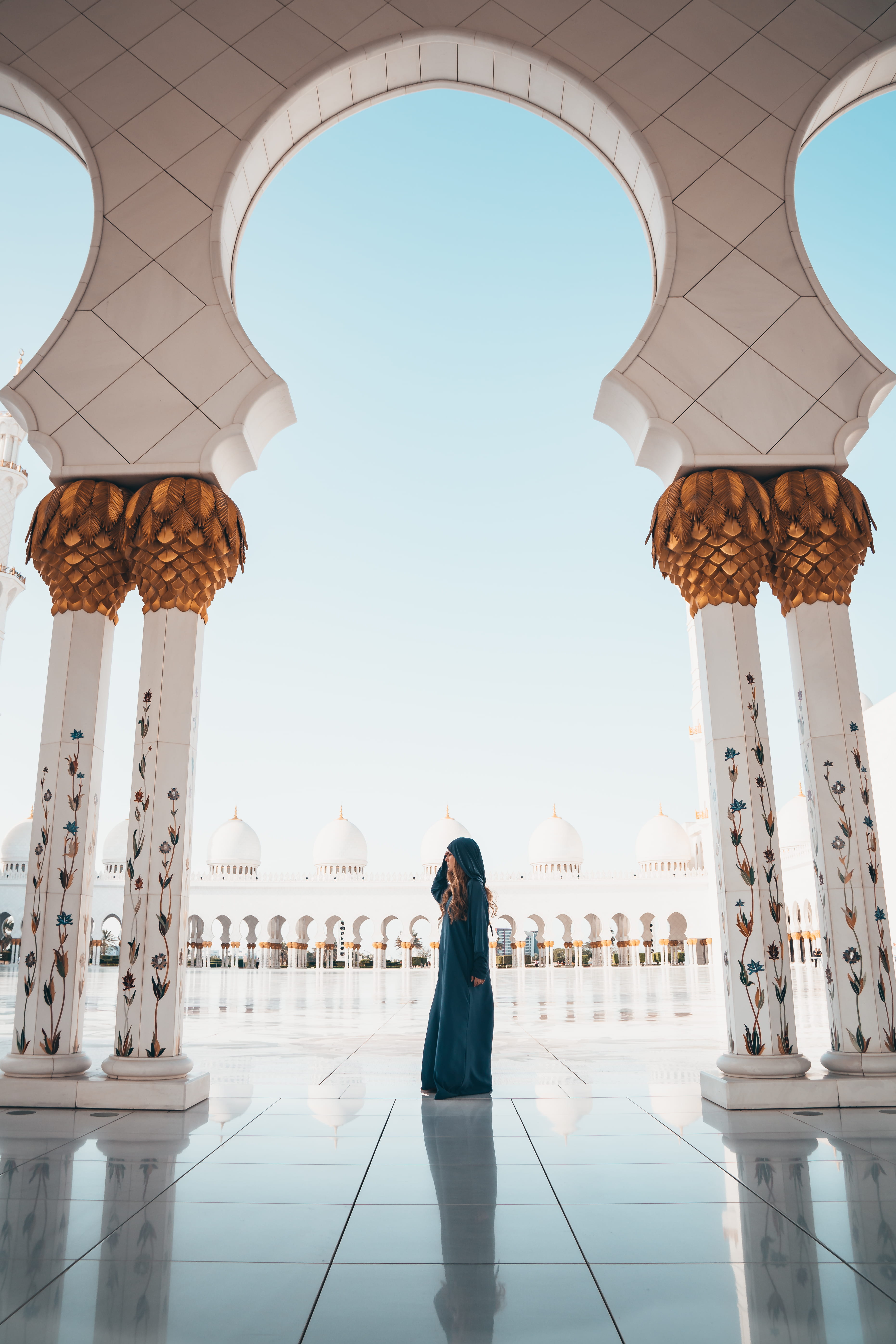 style, white, traditional design, church, wearing, women, lifestyles, adult, dress, 5K, model, sky, blue, standing, tiled, day, middle, casual clothing, Phone HD Wallpaper