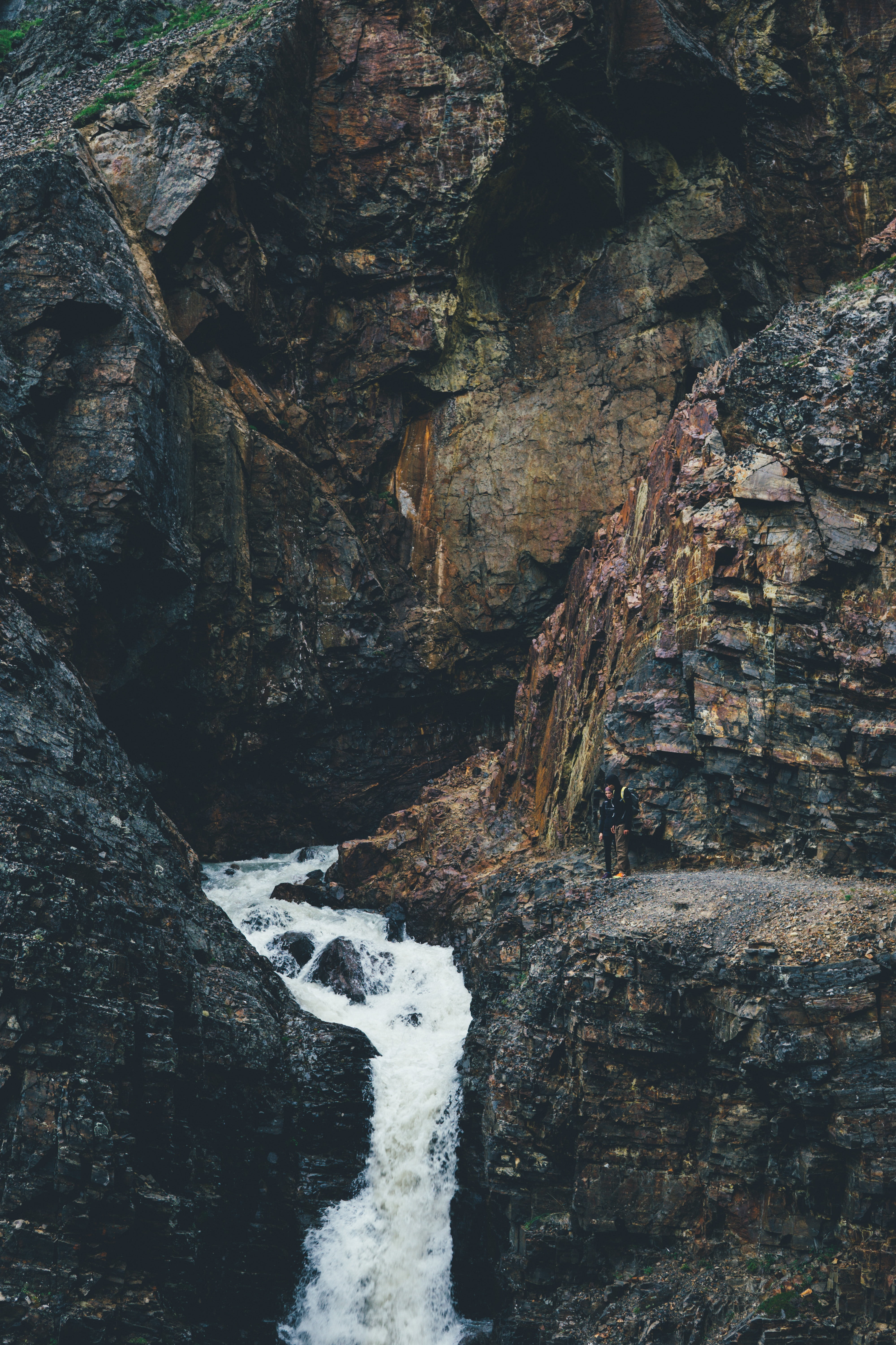 waterfalls, brown, formations, geology, stone, season, spring, environment, scenic, wild, lapse, tranquility, scenery, flowing water, outdoors, creek, beauty in nature, Phone HD Wallpaper
