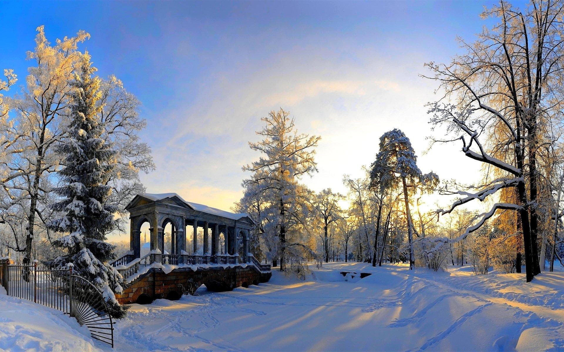 park, bridge, nature and landscapes, winter, 1080P, beautiful, ona, stream, HD Wallpaper