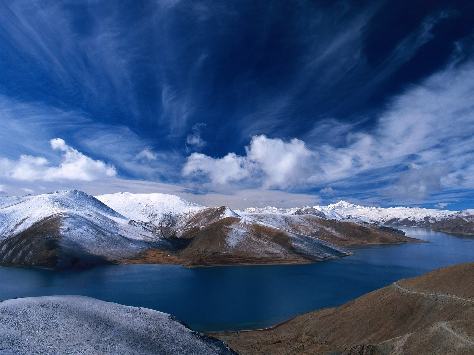 winter, tranquility, scenics, cold - Temperature, panoramic, hiking, tibet, sky, valley, bends, snowcapped, view, blue, outdoors, lake, mountain Range, HD Wallpaper