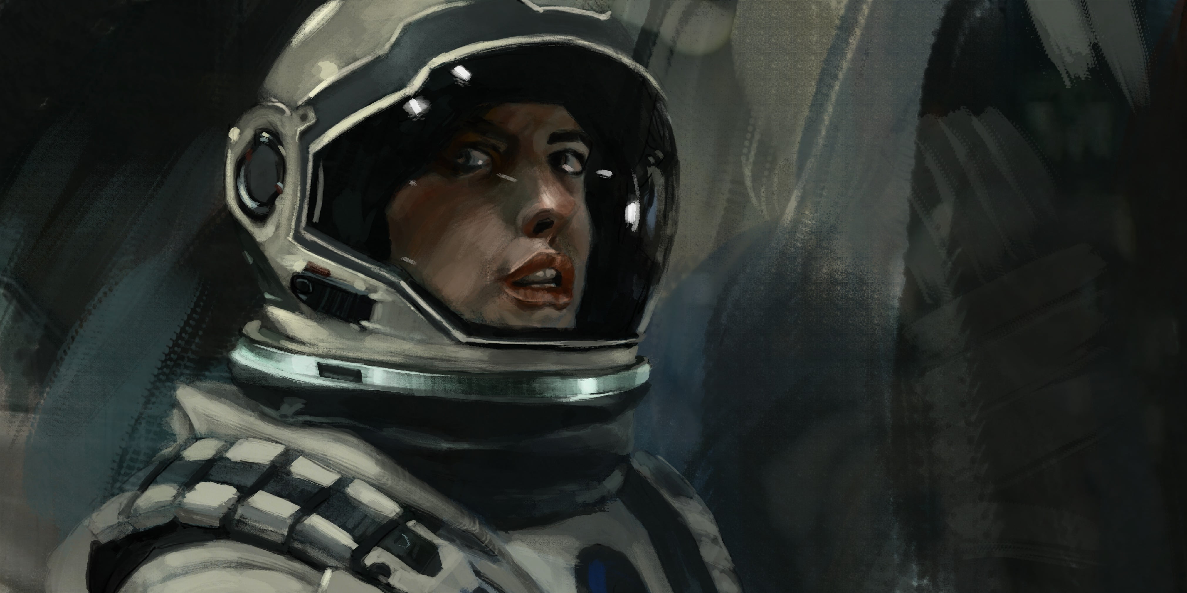 portrait, indoors, the suit, mouth, males, Amelia Brand, human Face, body part, headshot, front view, Nolan, danger, protective Mask - Workwear, astronaut, HD Wallpaper