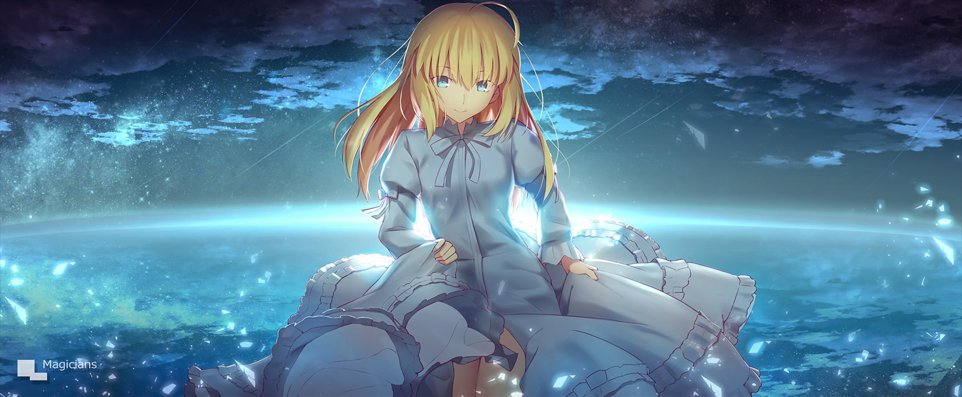 Fate Series, nature, fantasy, young adult, night, looking, women, hairstyle, beautiful woman, sea, outdoors, beautiful people, 1080P, digital composite, HD Wallpaper