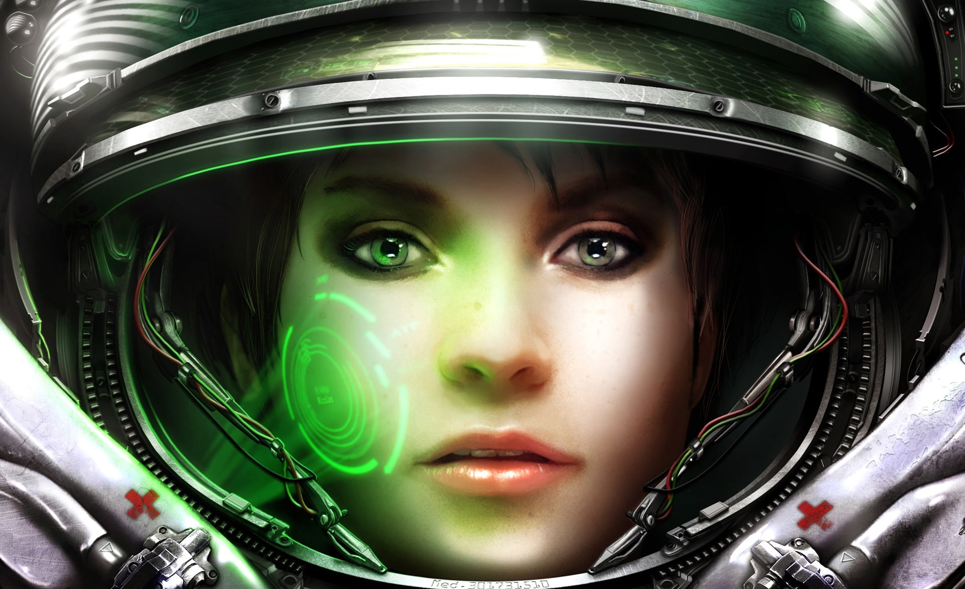 beauty, Starcraft, unit, sc2, green color, wings of liberty, sc2 medic unit, ii, helmet, astronaut, starcraft ii wings of liberty, Games, portrait, HD Wallpaper